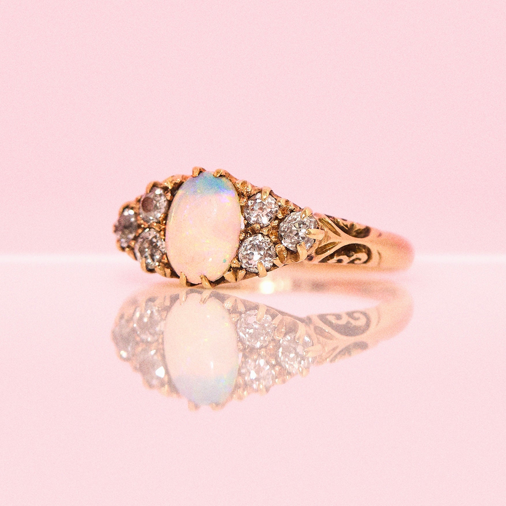 18ct gold opal and diamond Edwardian eye ring