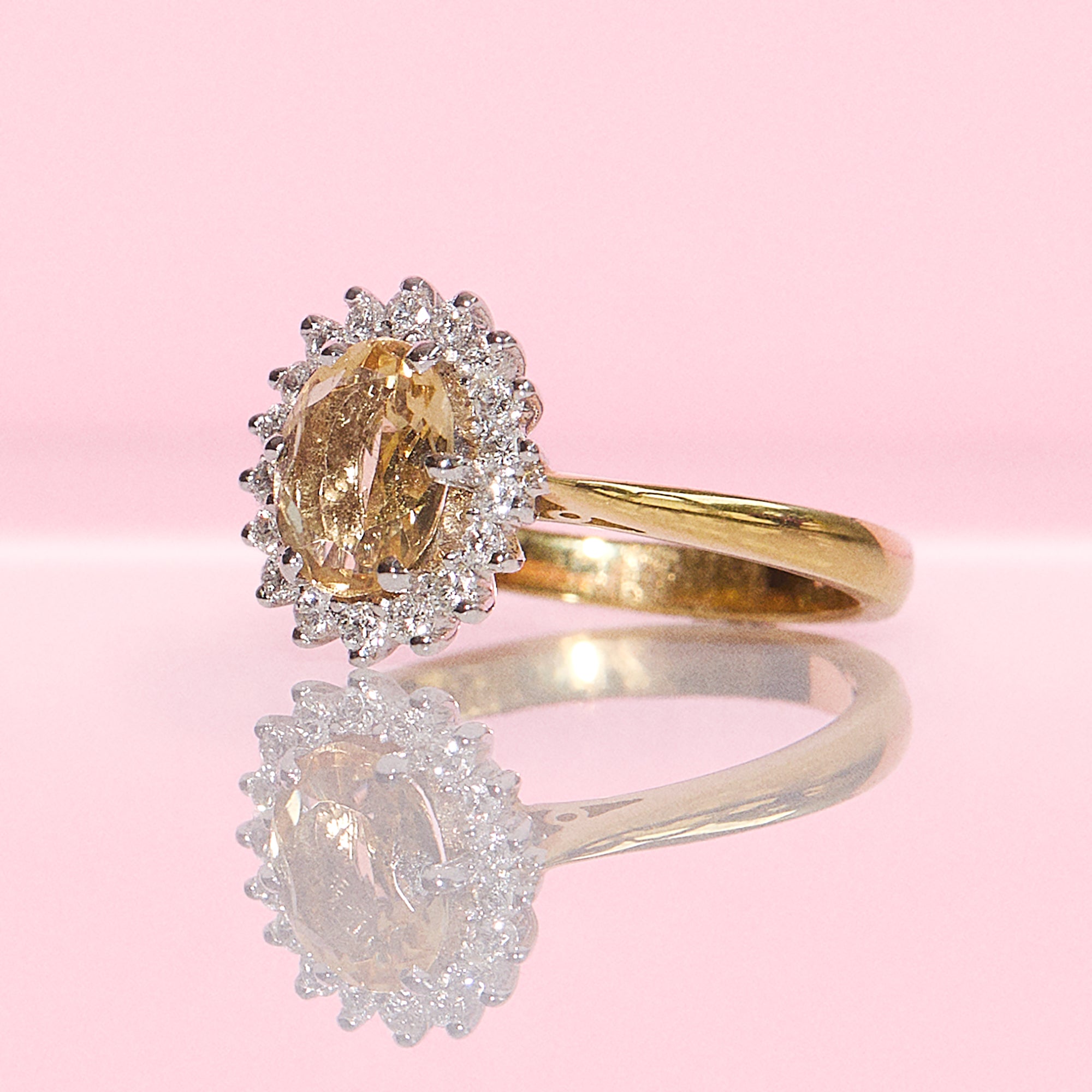 Platinum yellow topaz cluster ring