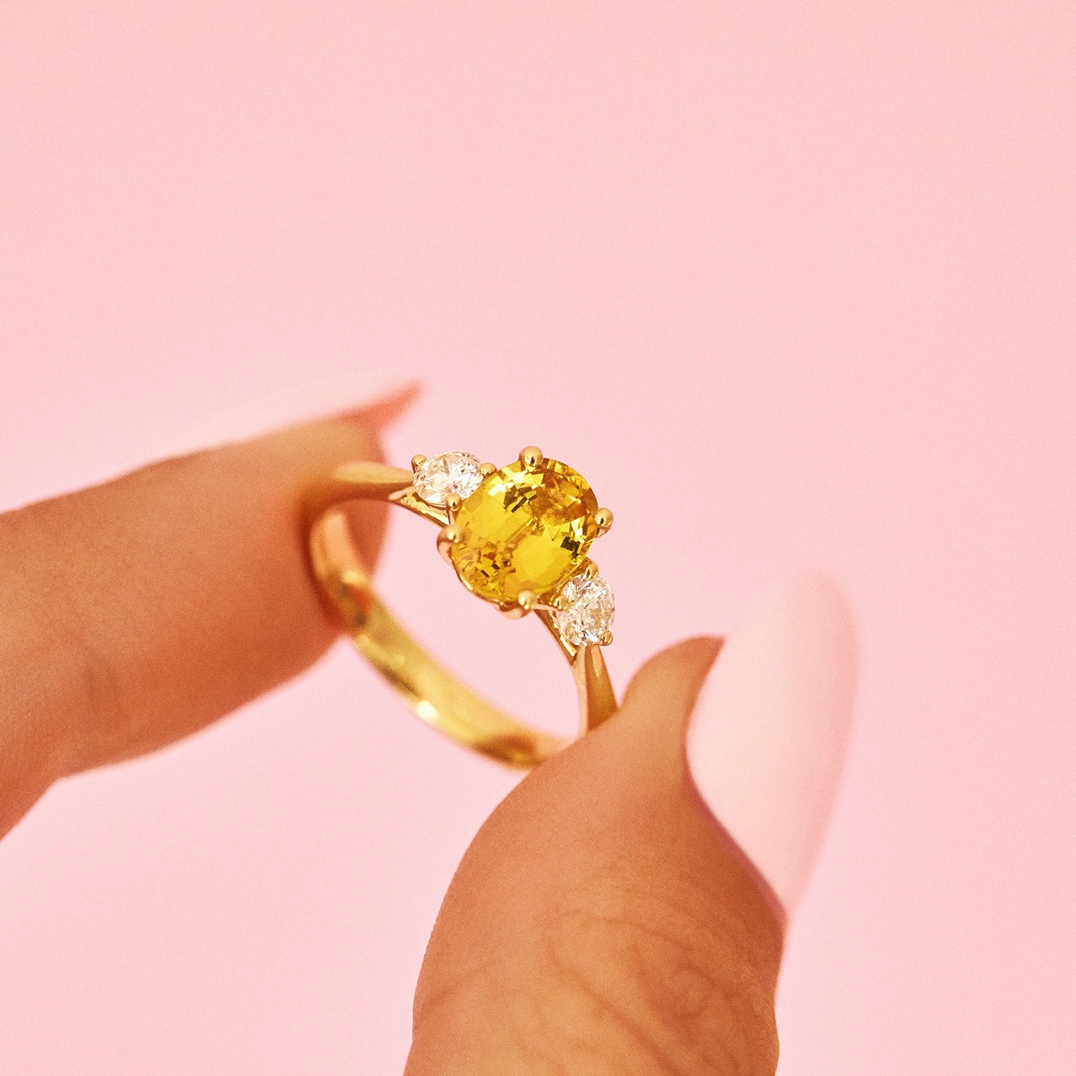 18ct gold yellow sapphire and diamond three stone ring (made to order)