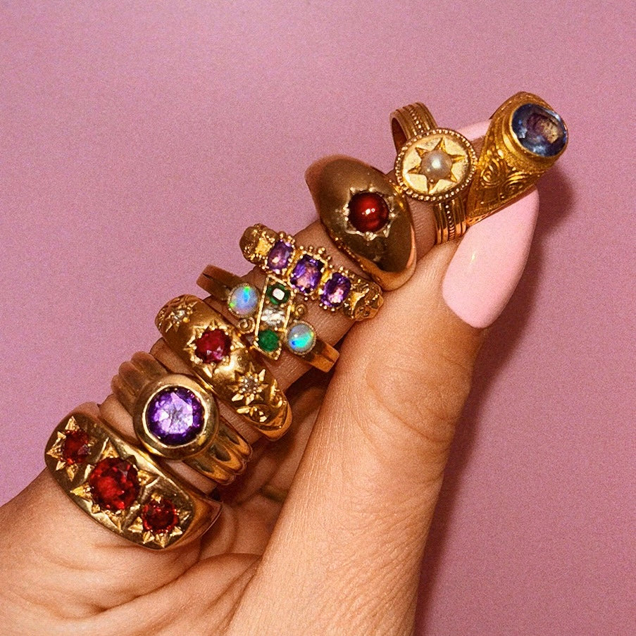 18ct gold opal, emerald and old cut diamond ring from 1902