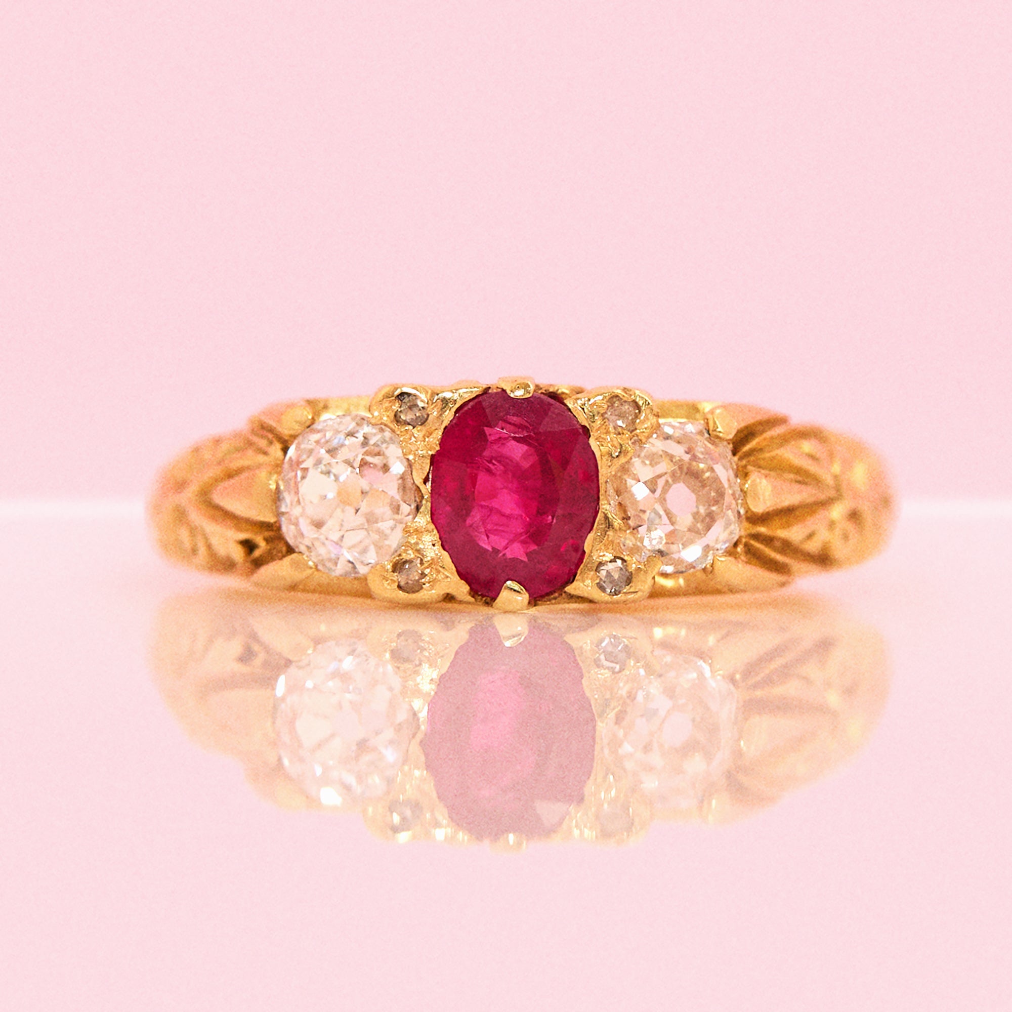18ct gold Victorian 0.60ct ruby and diamond three stone ring