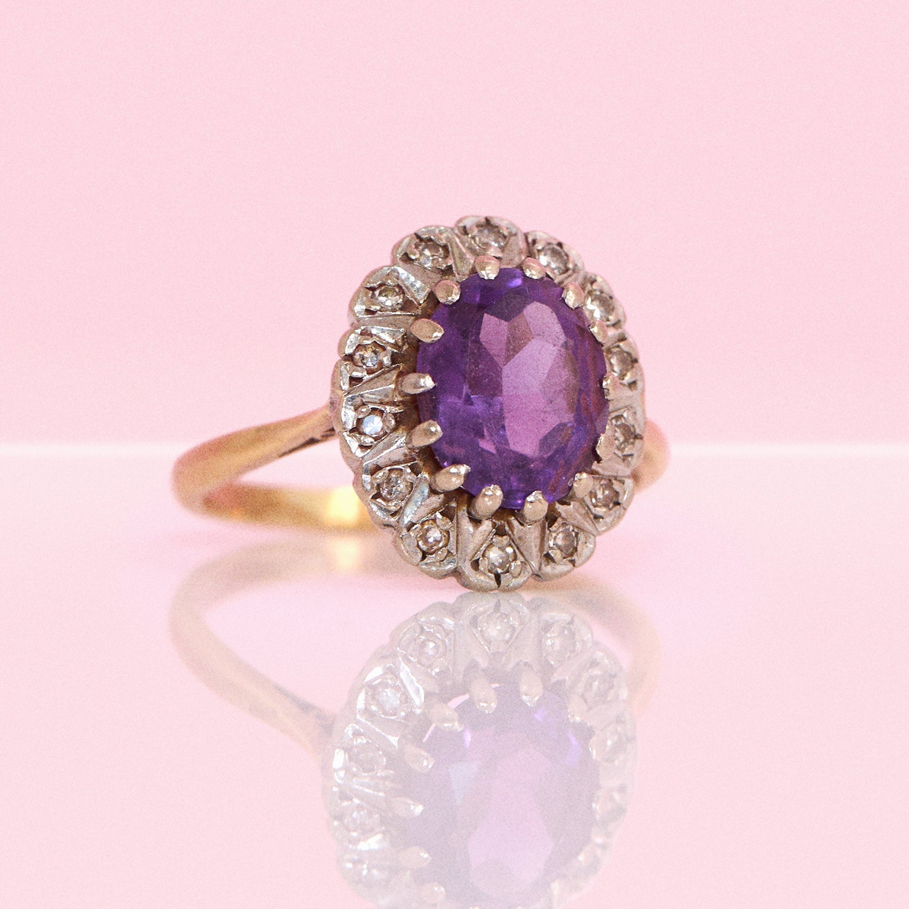 18ct gold amethyst and diamond cluster ring