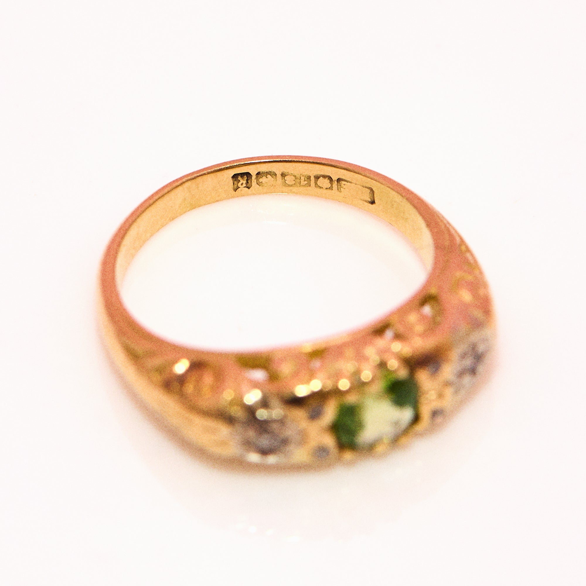 18ct gold peridot and diamond carved ring from 1966