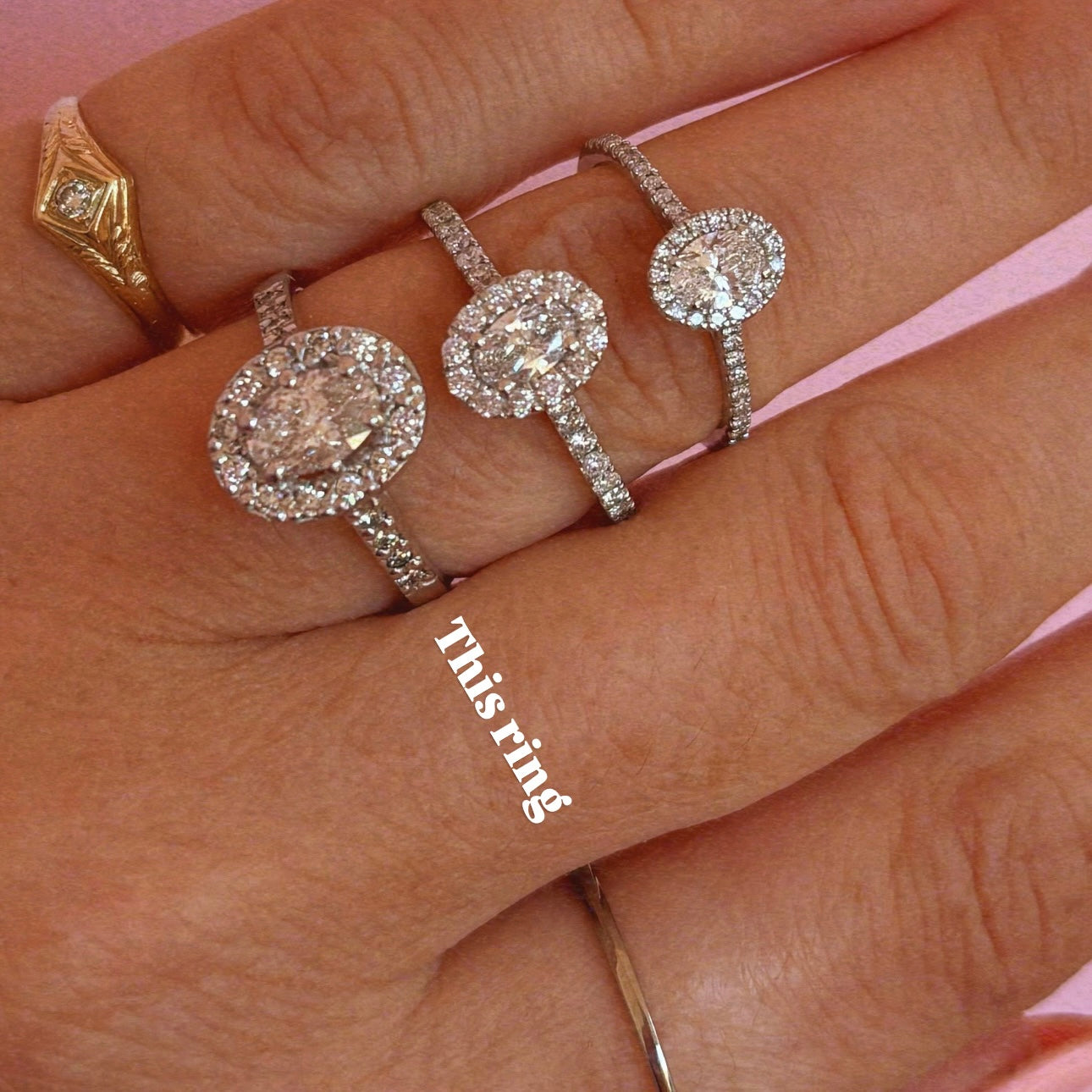 18ct white gold 0.75ct oval diamond cluster half-eternity ring