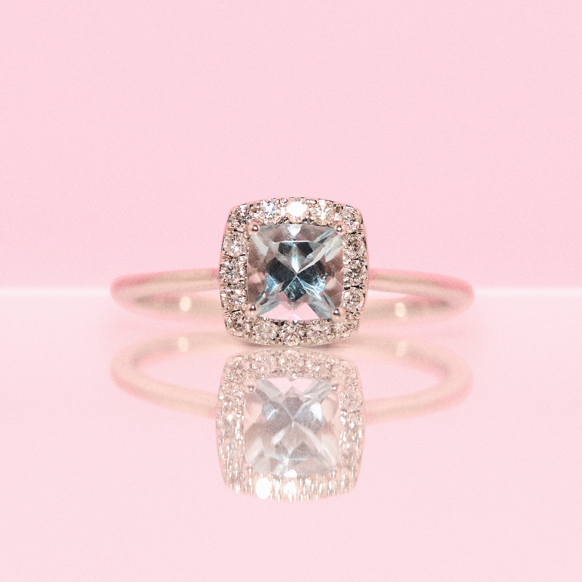 18ct white gold aquamarine and diamond cluster ring (made to order)