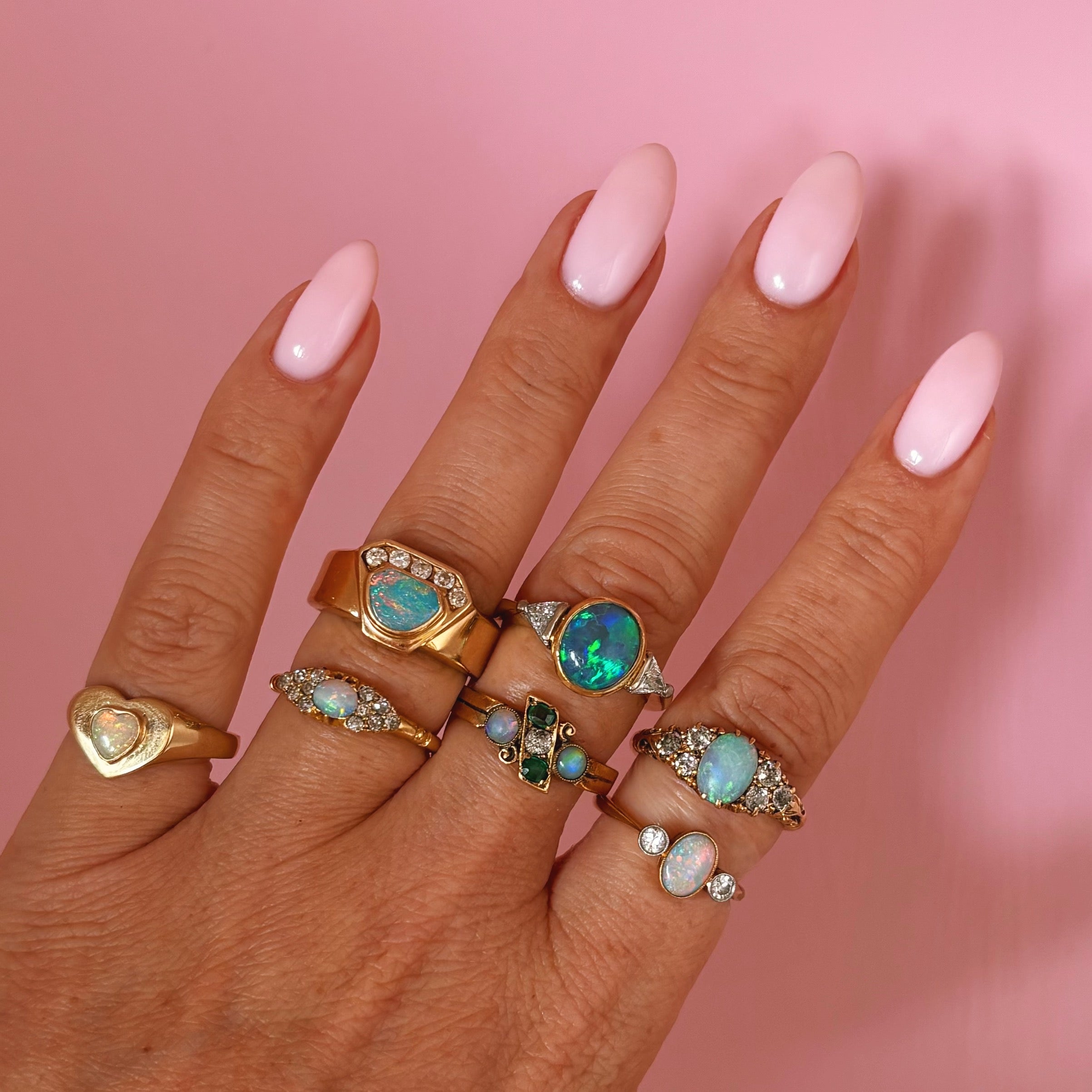 18ct gold Victorian bezel set opal and diamond ring