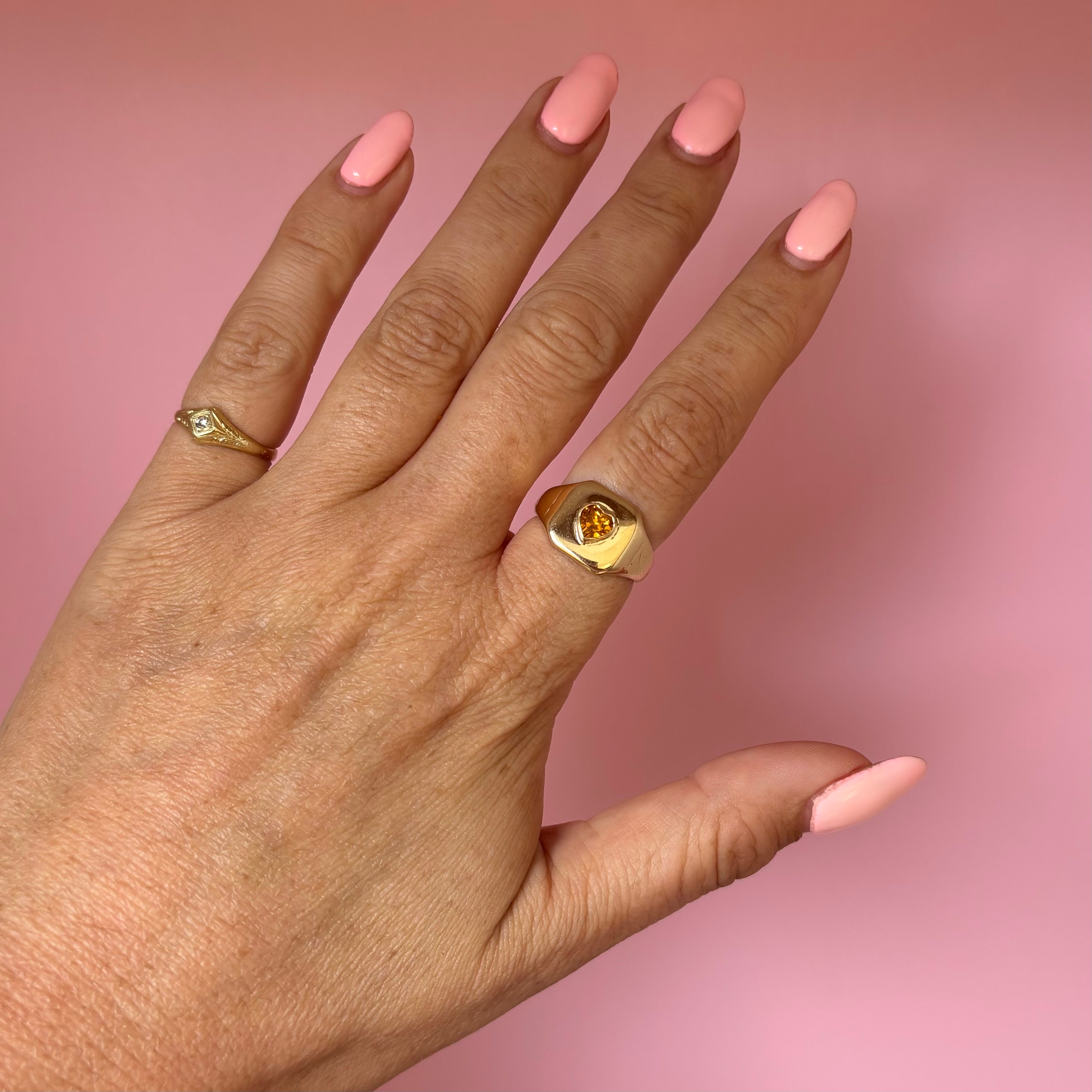 9ct gold heart shaped gemstone signet ring (made to order)