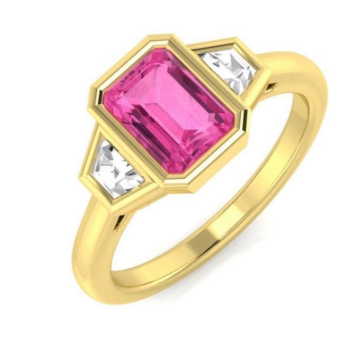 18ct gold 0.95ct emerald cut pink sapphire and 0.18ct diamond ring (made to order)