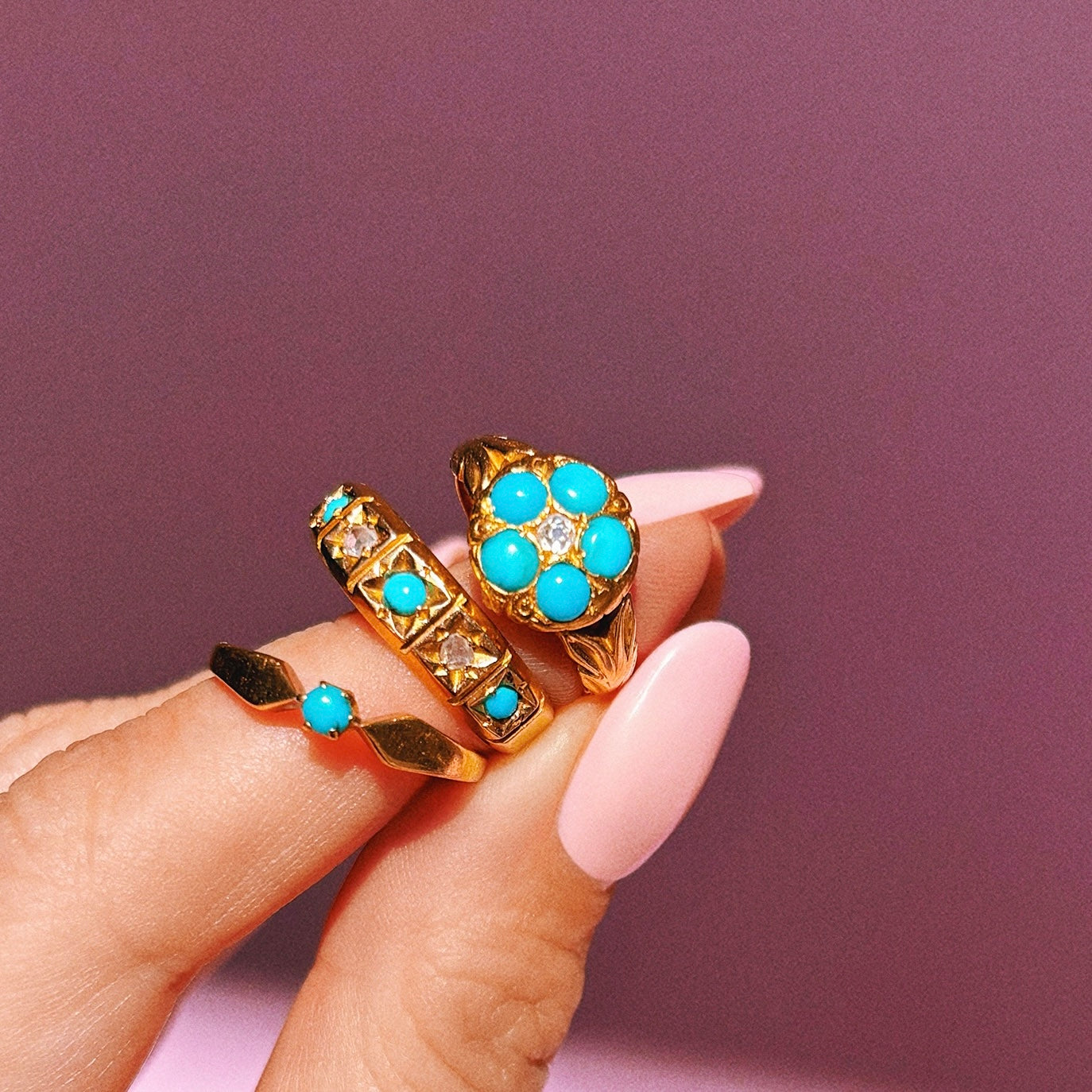 18ct gold turquoise and a diamond flower ring