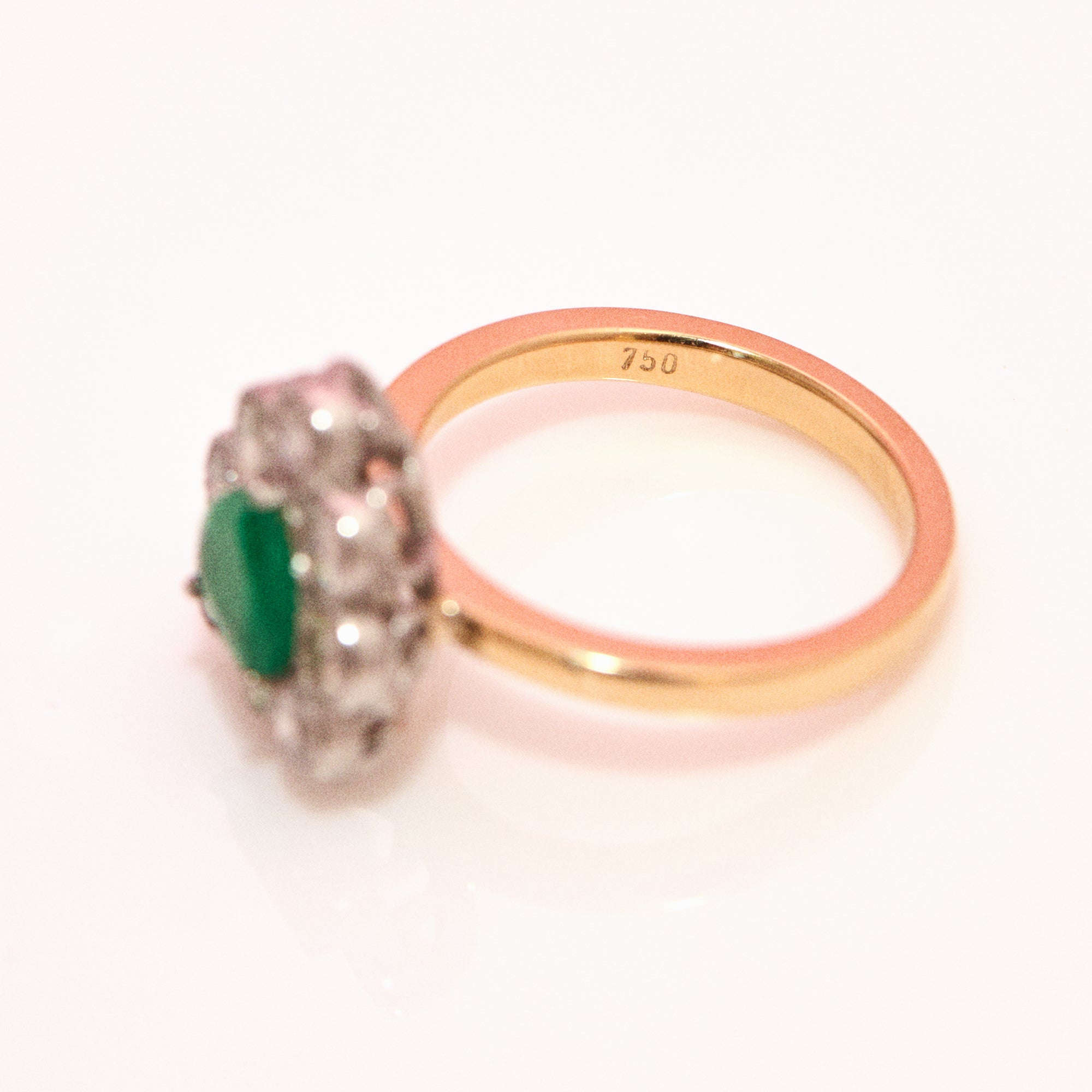 18ct gold heart-shaped emerald and diamond vintage earring conversion ring