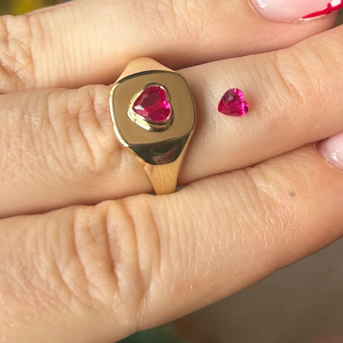 9ct gold heart shaped gemstone signet ring (made to order)