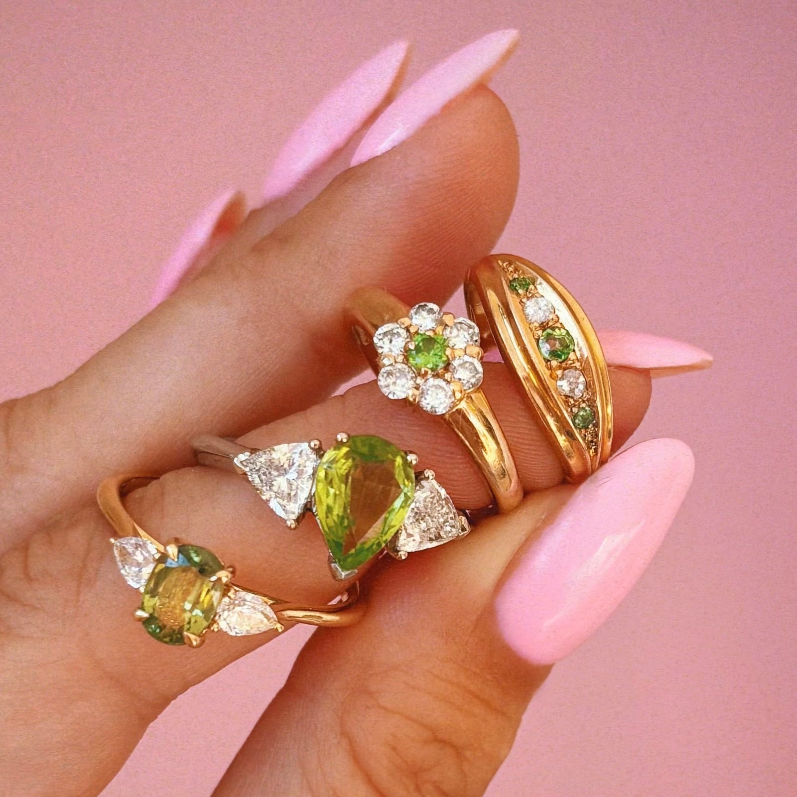 18ct gold 1.26ct green sapphire and diamond three stone ring (made to order)