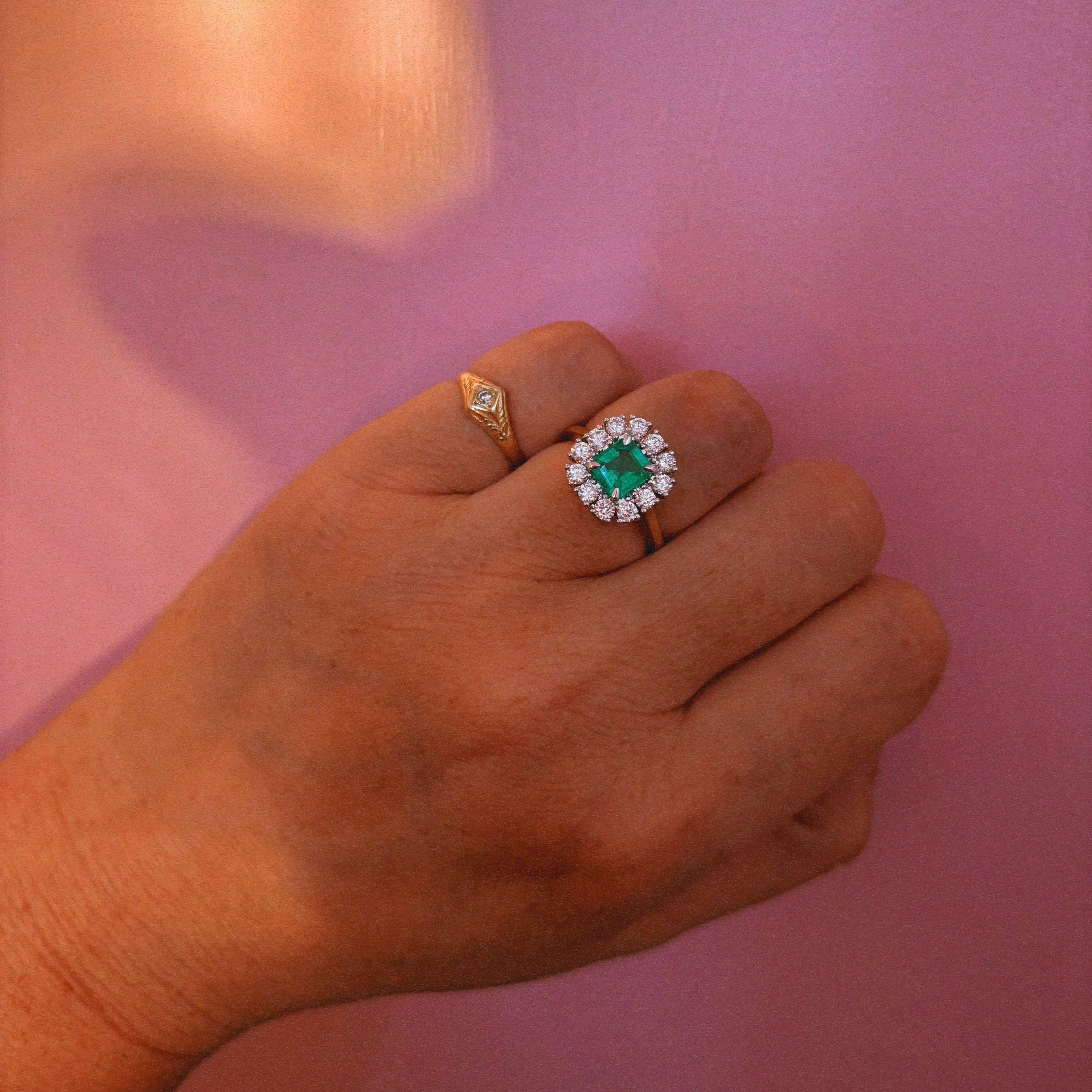 18ct gold emerald and diamond cluster ring (made to order)