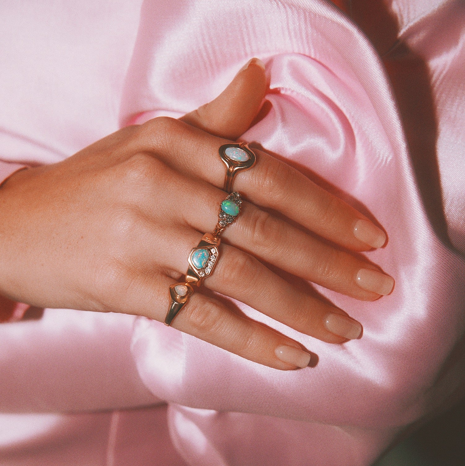 9ct gold bezel set opal chunky ring