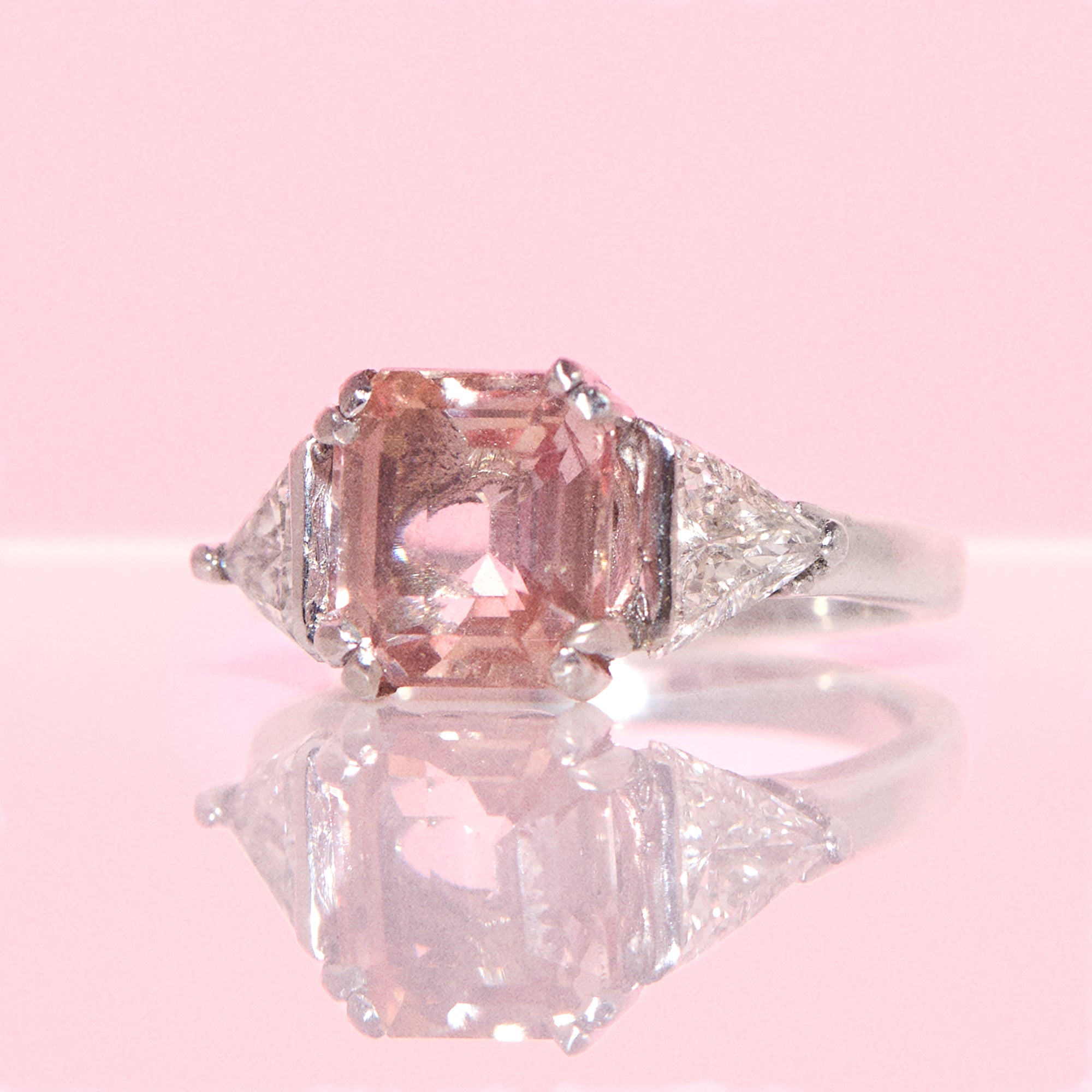 Vintage Platinum 4.19ct pink Sri Lankan octagonal cut Sapphire and diamond ring