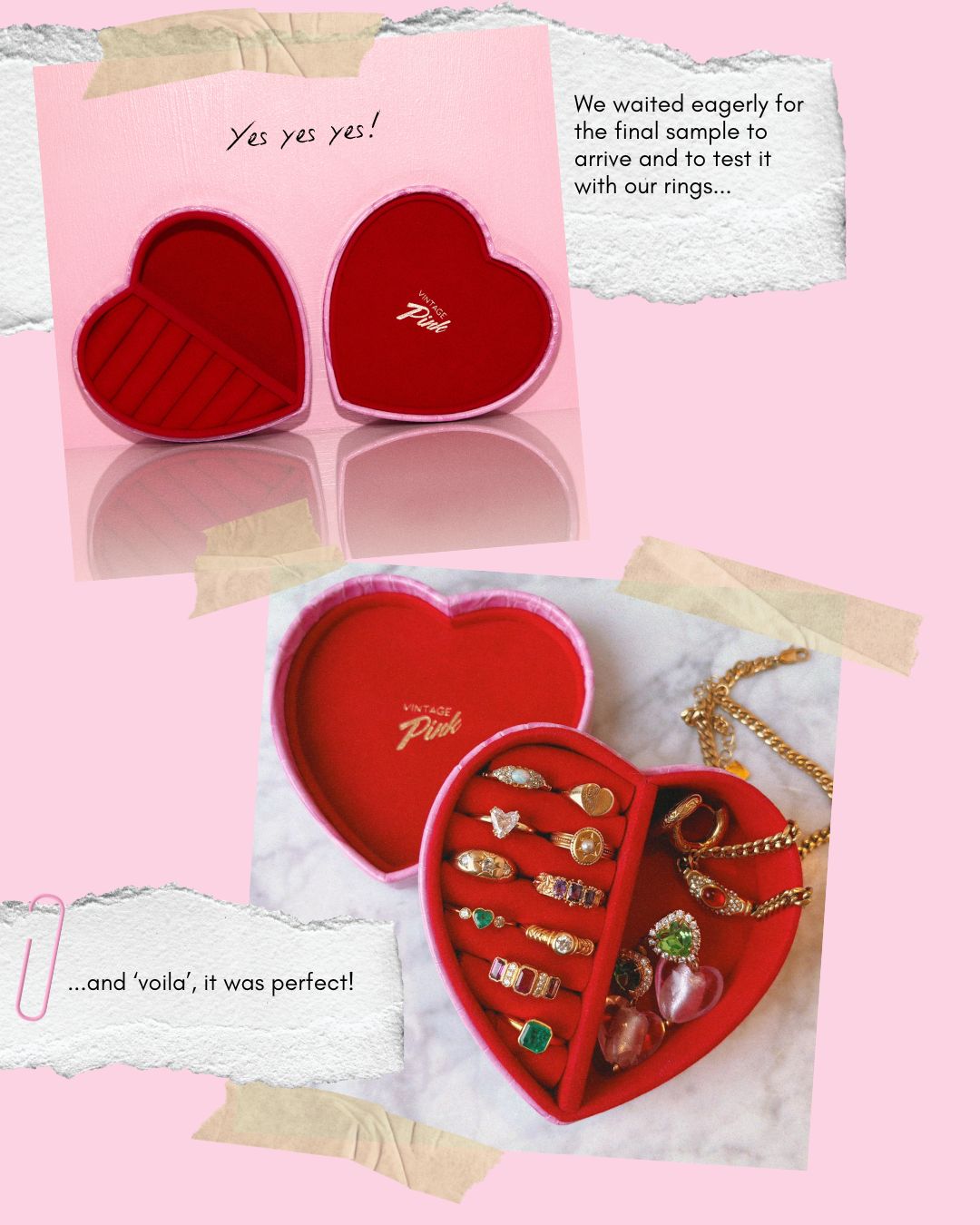 Heart-shaped pink faux croc and red velvet jewellery box