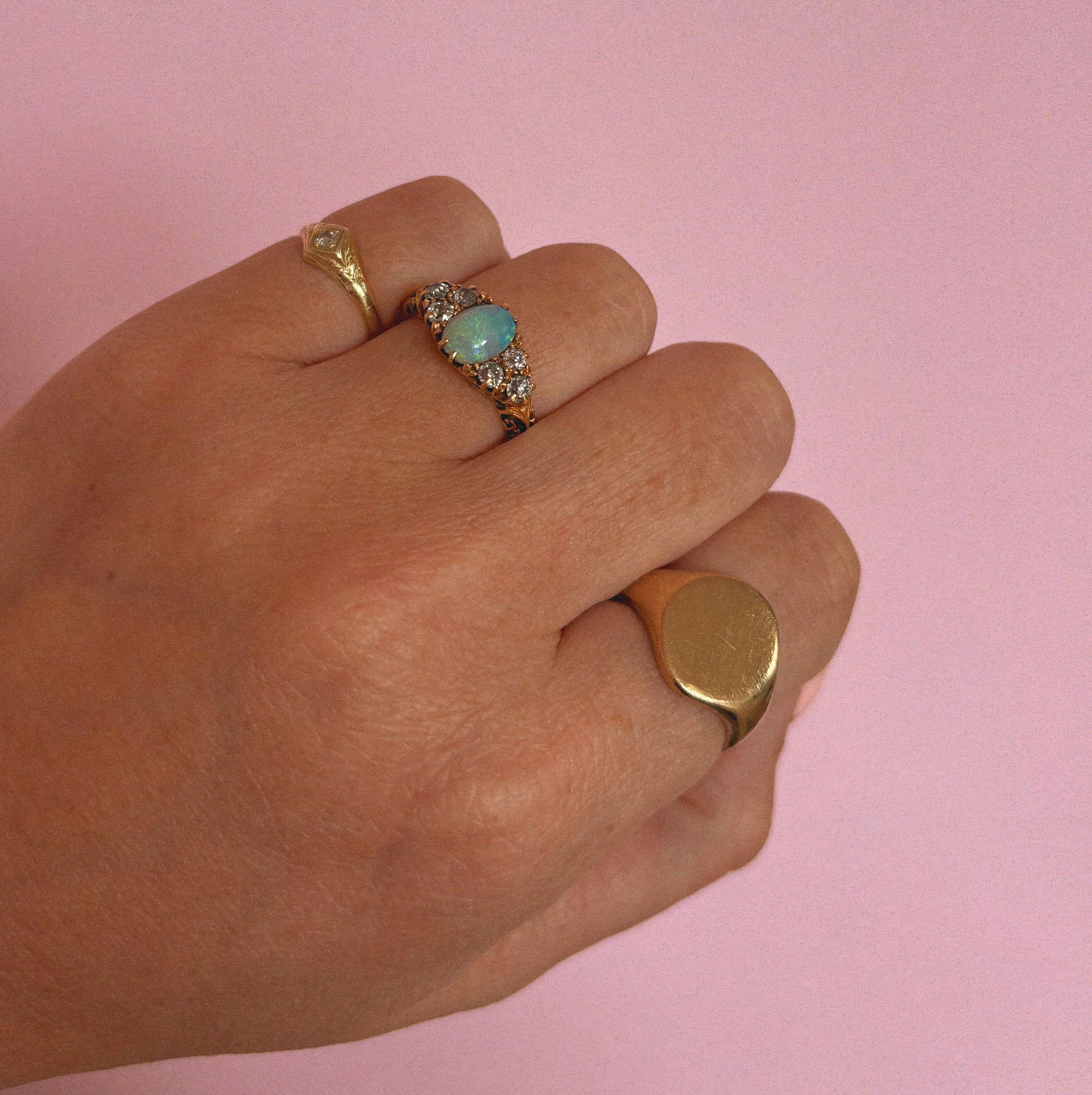 18ct gold opal and diamond Edwardian eye ring