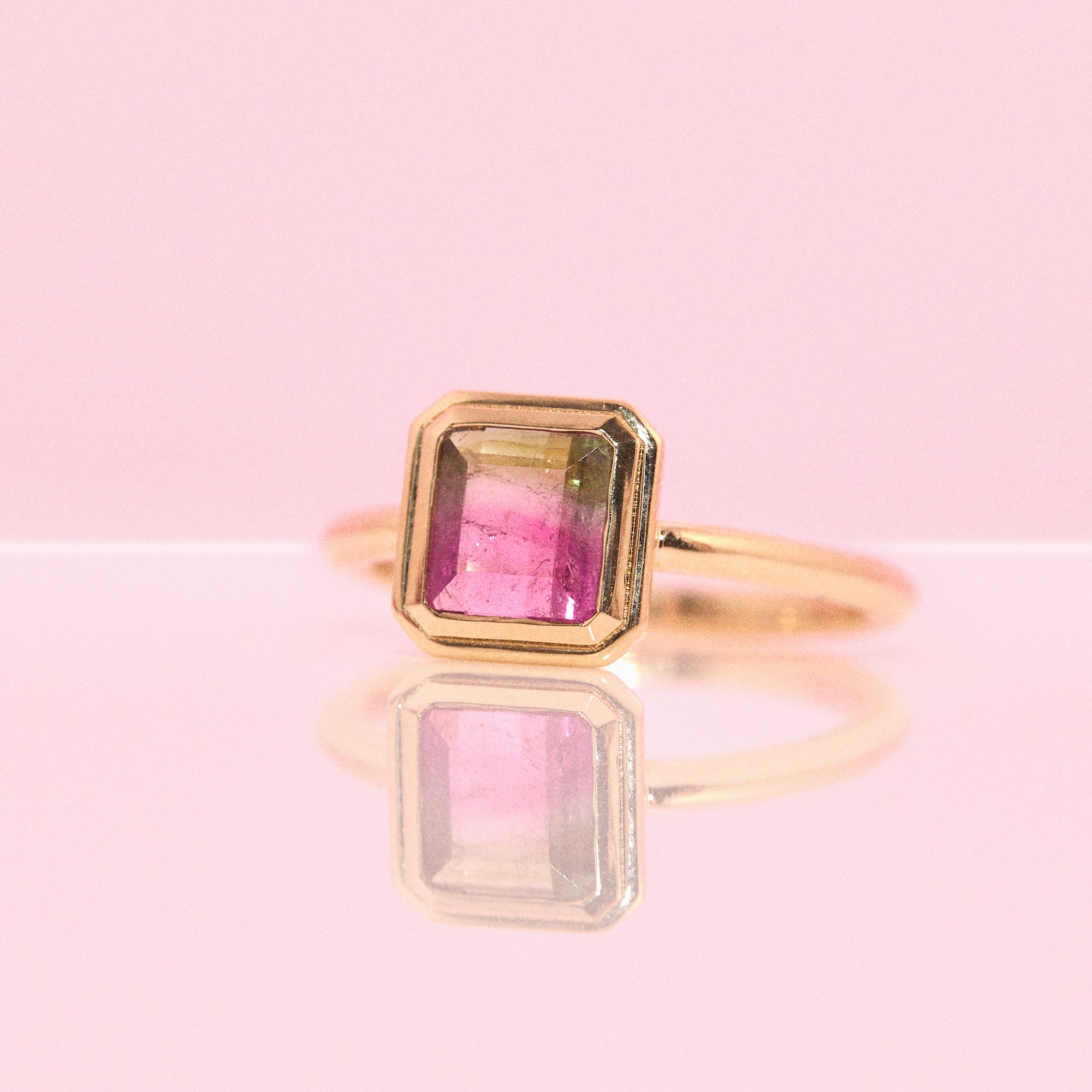 18ct gold double bezel set watermelon tourmaline ring (made to order)