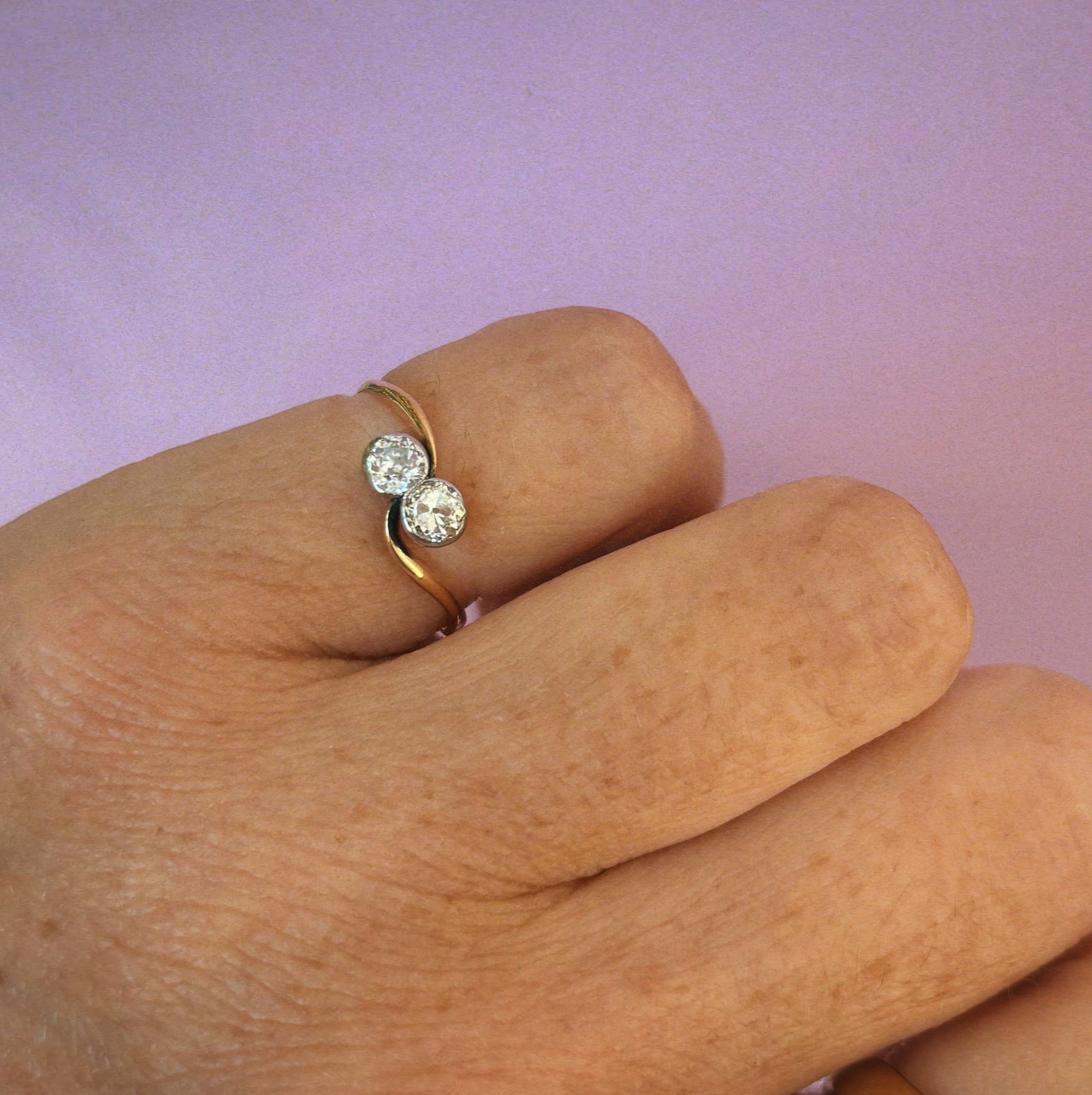 22ct gold 0.30ct diamond two stone cross over ring
