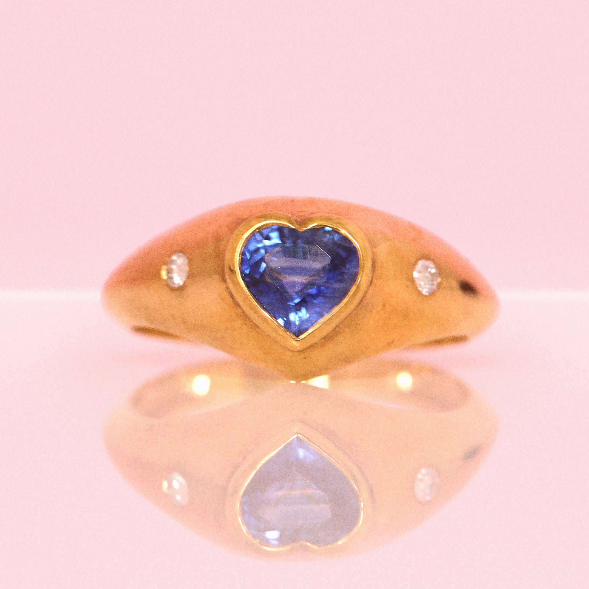 14ct gold heart-shaped sapphire and diamond signet ring