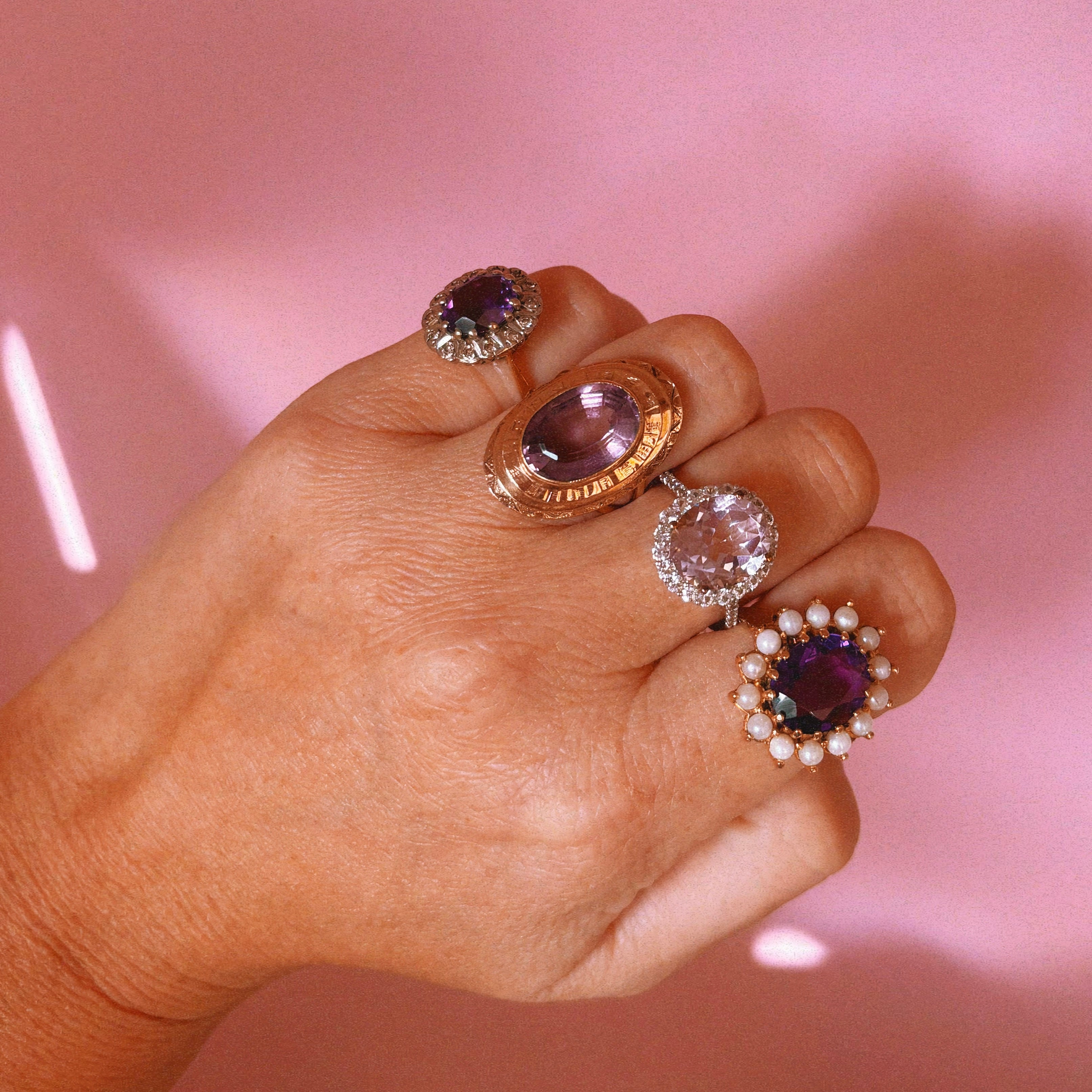 9ct gold amethyst and diamond cluster ring