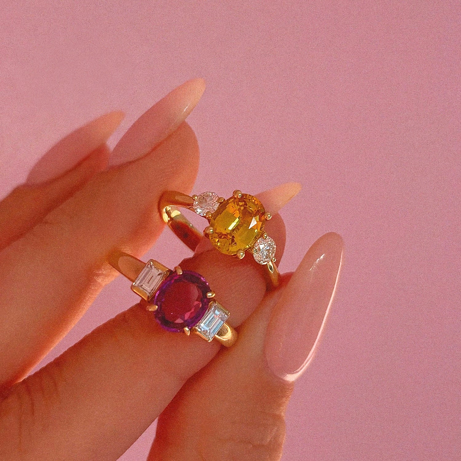 18ct gold yellow sapphire and diamond three stone ring (made to order)