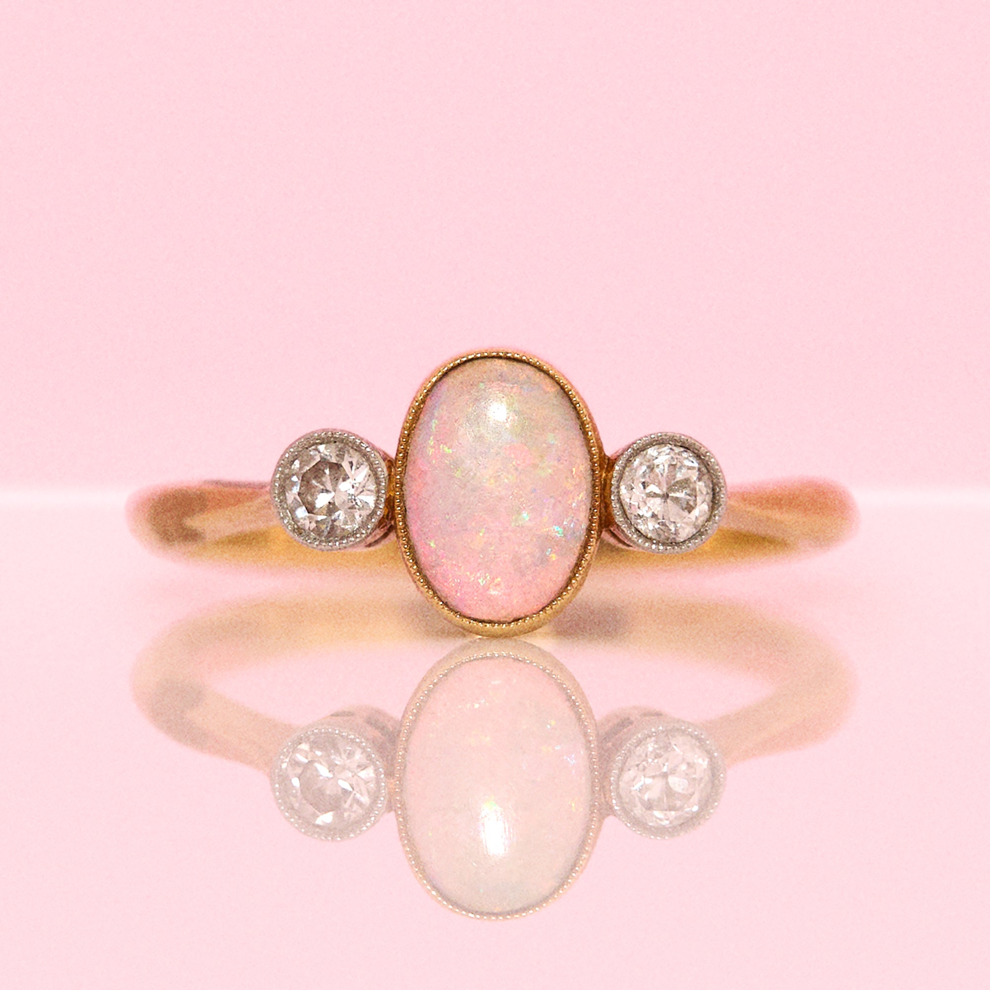 18ct gold Victorian bezel set opal and diamond ring