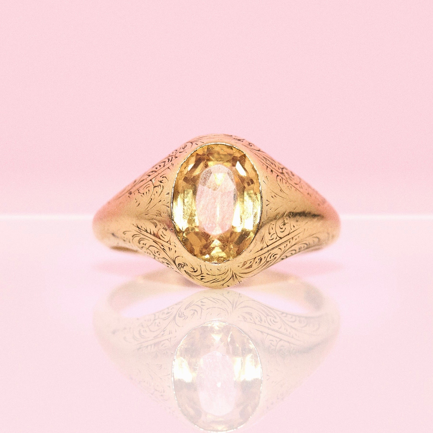 15ct gold orange topaz engraved signet ring