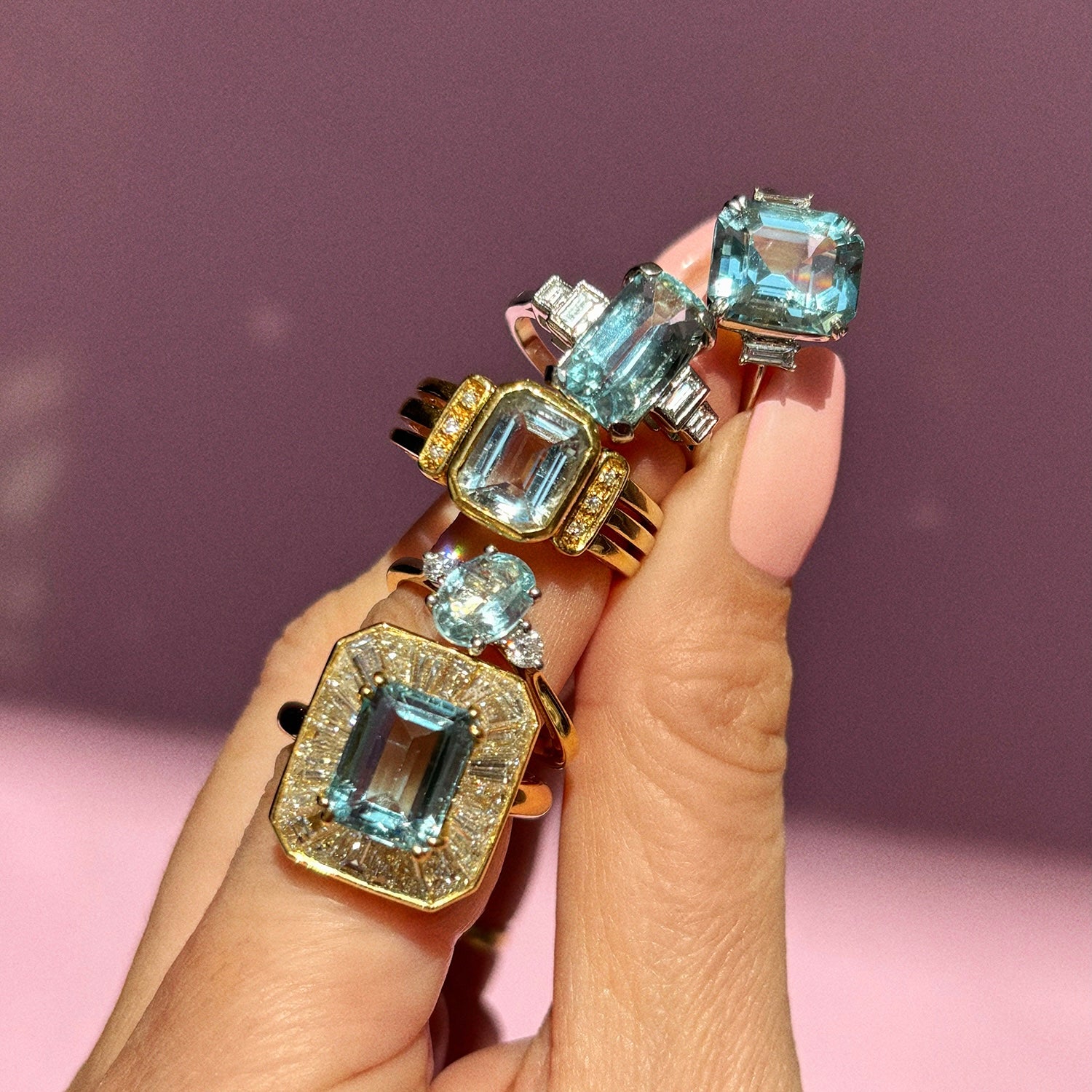 18ct gold 3.30ct aquamarine and baguette diamond cluster ring