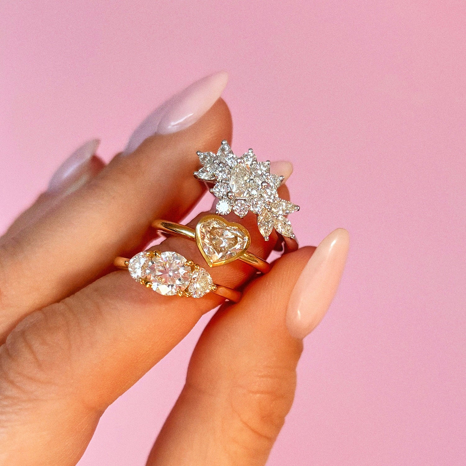 18ct white gold heart-shaped diamond cluster ring