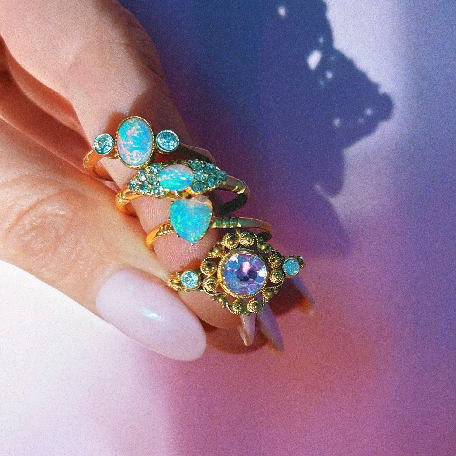18ct gold Victorian bezel set opal and diamond ring