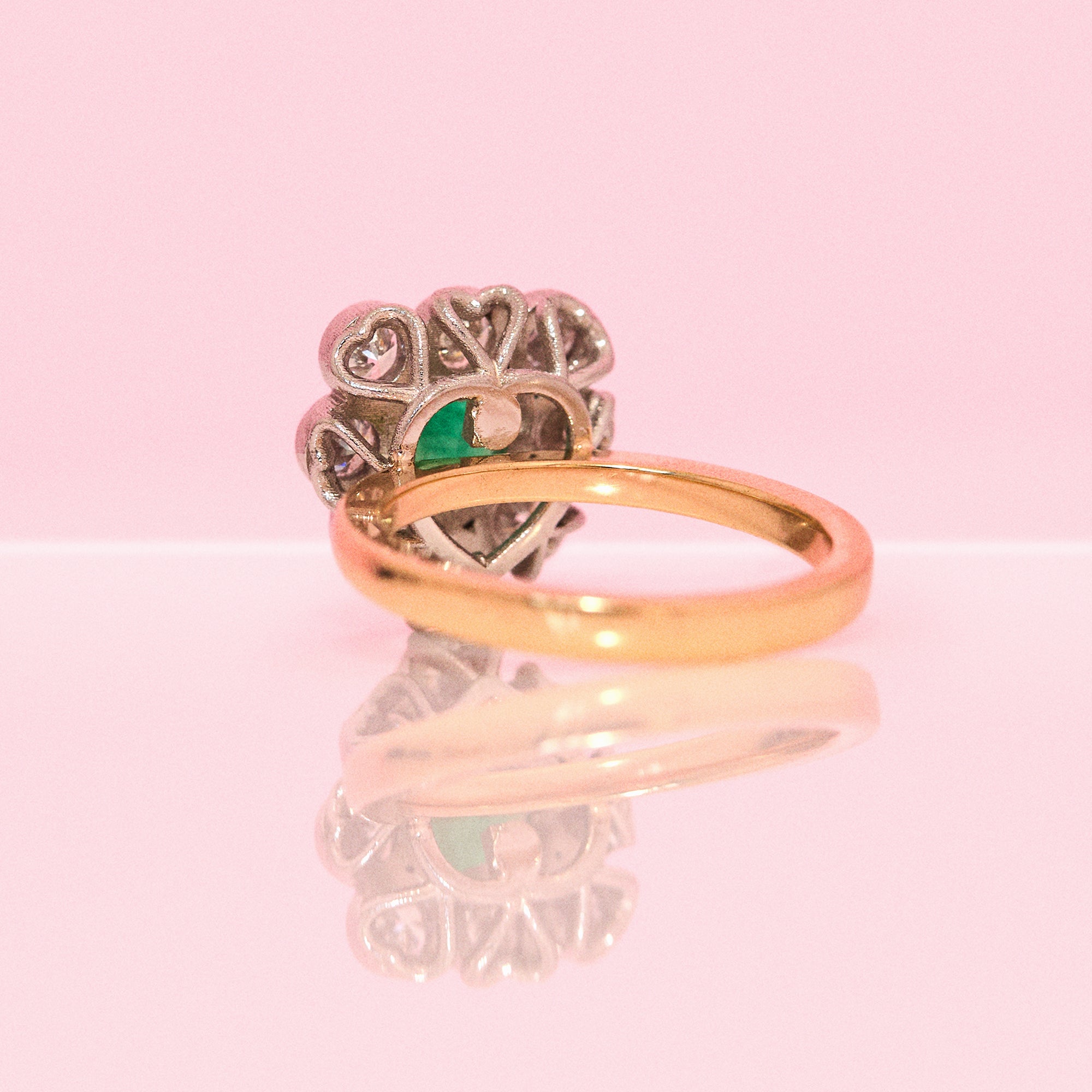 18ct gold heart-shaped emerald and diamond vintage earring conversion ring