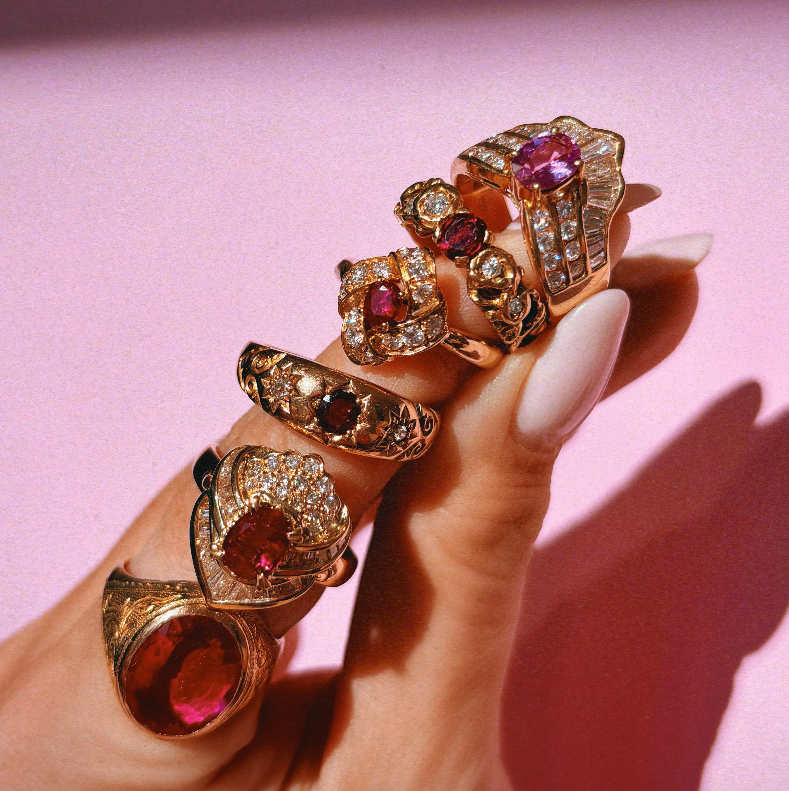 18ct gold ruby and diamond gypsy ring