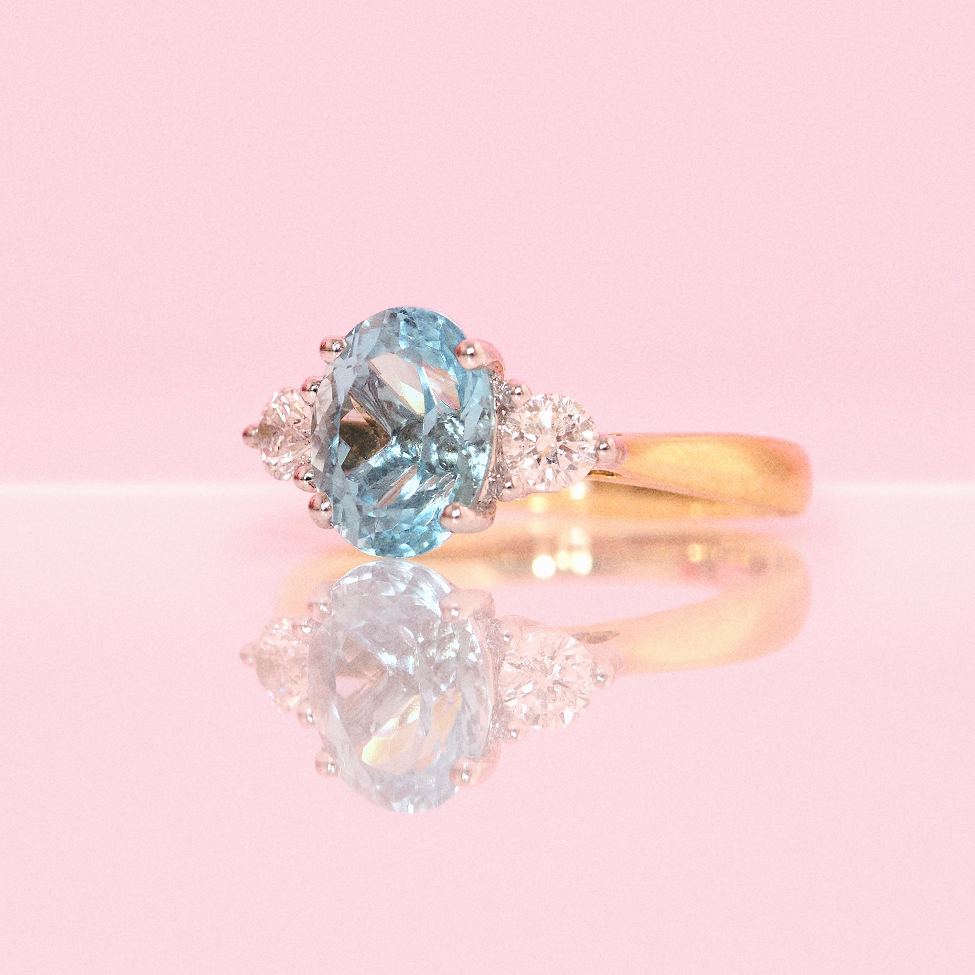18ct gold 2.03ct aquamarine and diamond three stone ring