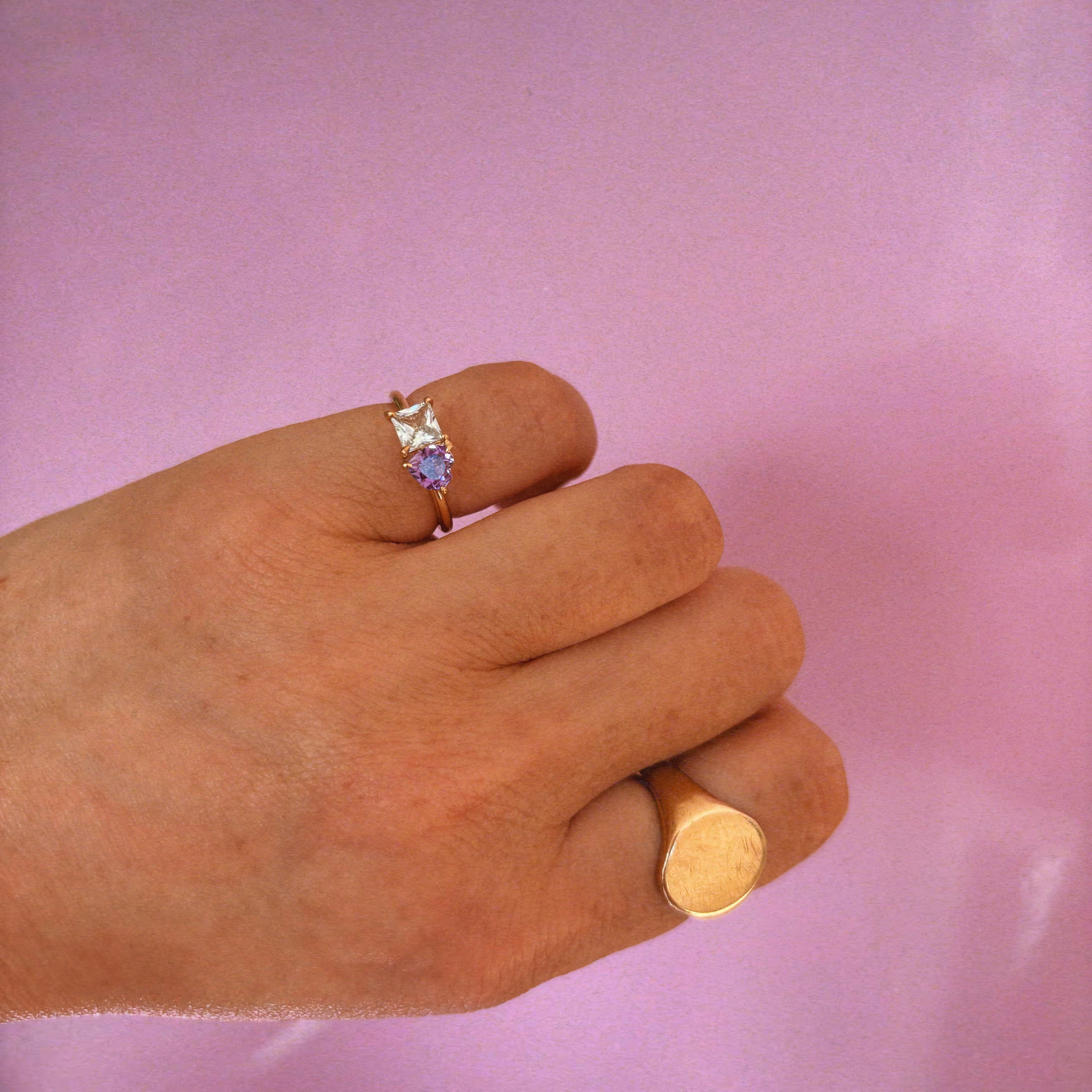 9ct gold ‘toi et moi’ amethyst and white sapphire ring (made to order)