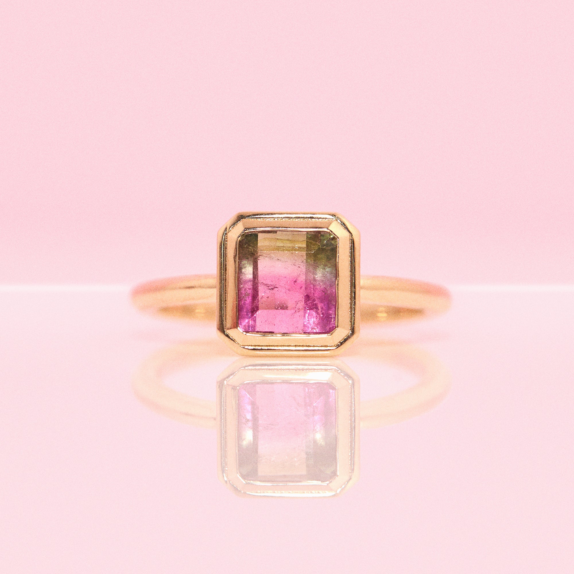 18ct gold double bezel set watermelon tourmaline ring (made to order)