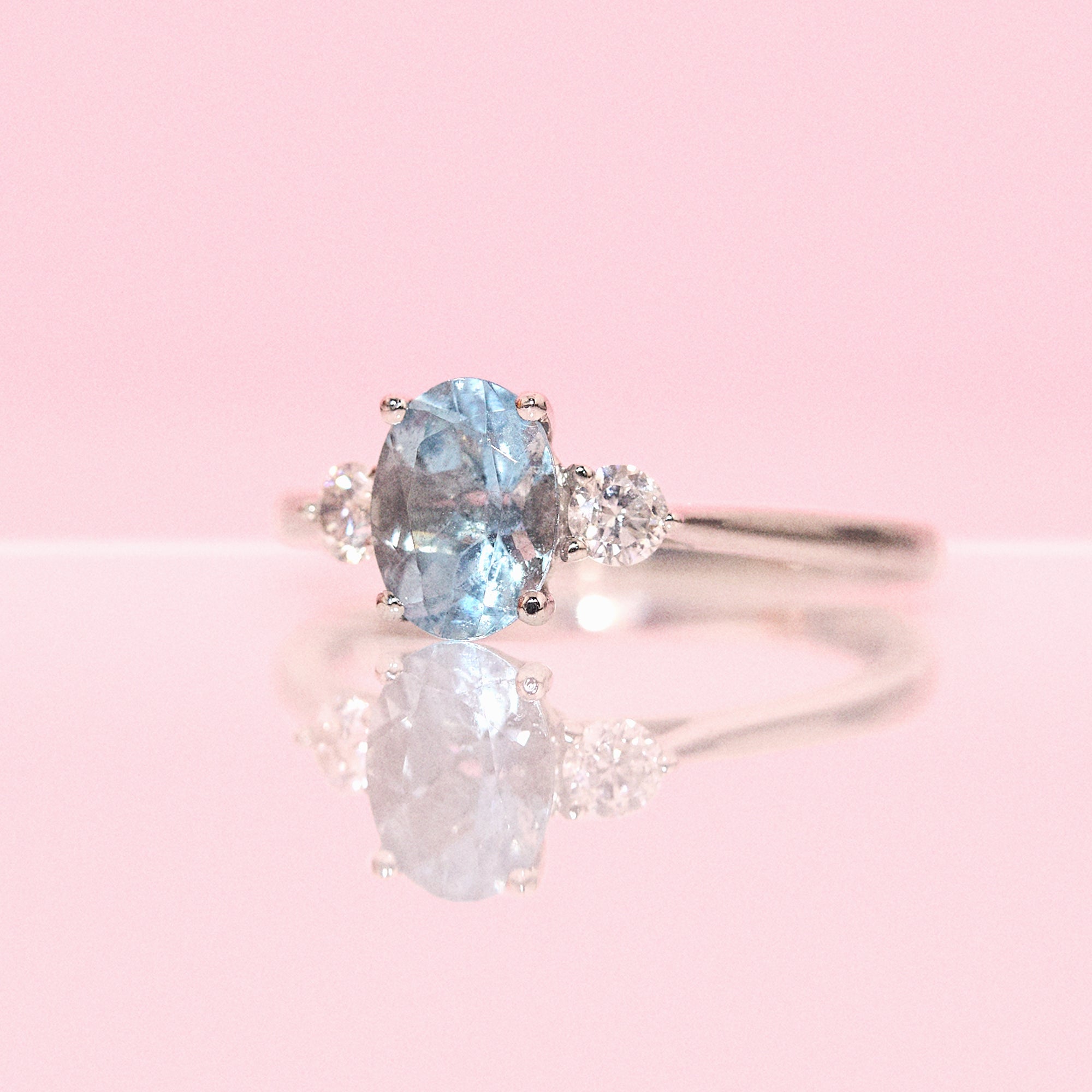 Platinum 1.08ct aquamarine and diamond three stone ring (made to order)