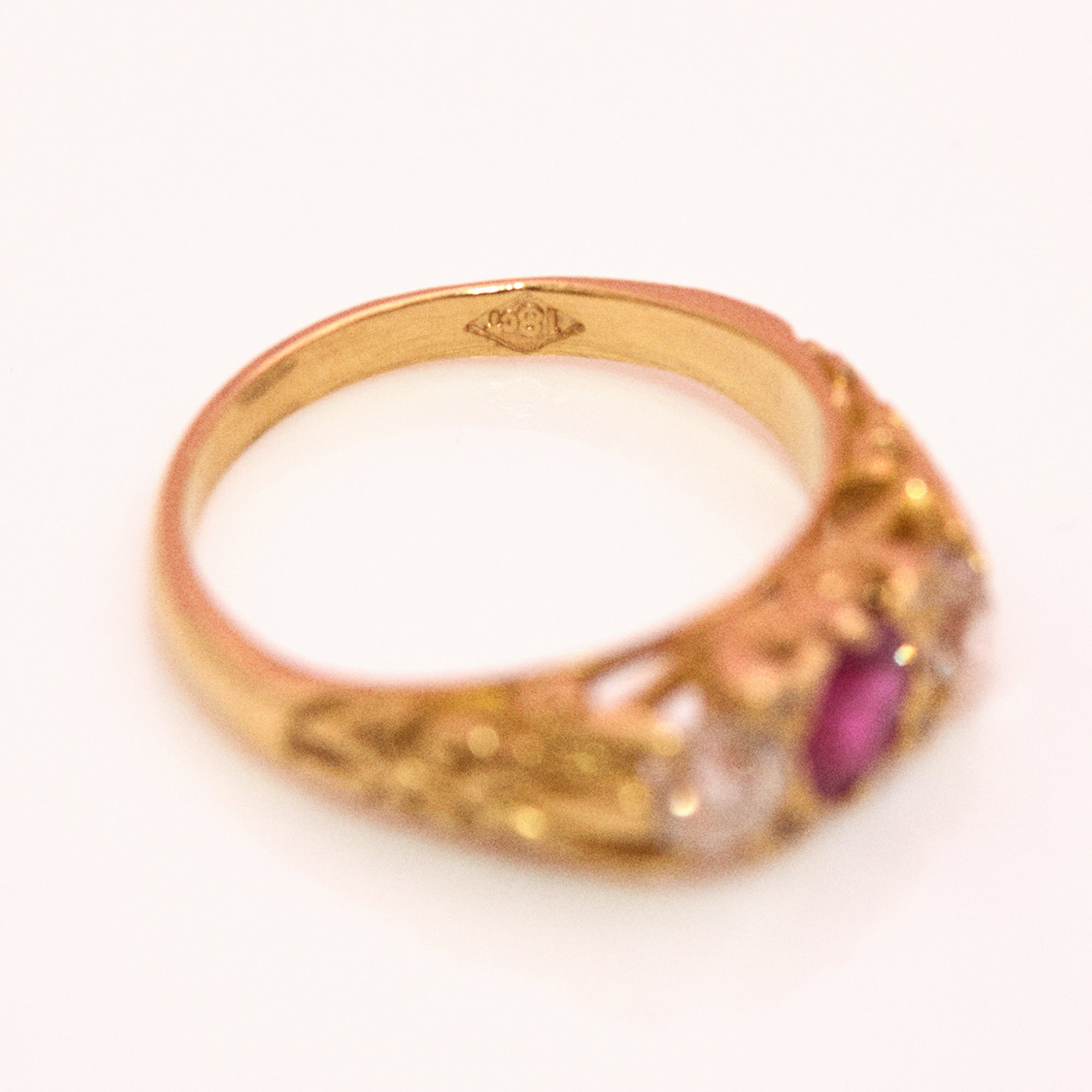 18ct gold Victorian 0.60ct ruby and diamond three stone ring