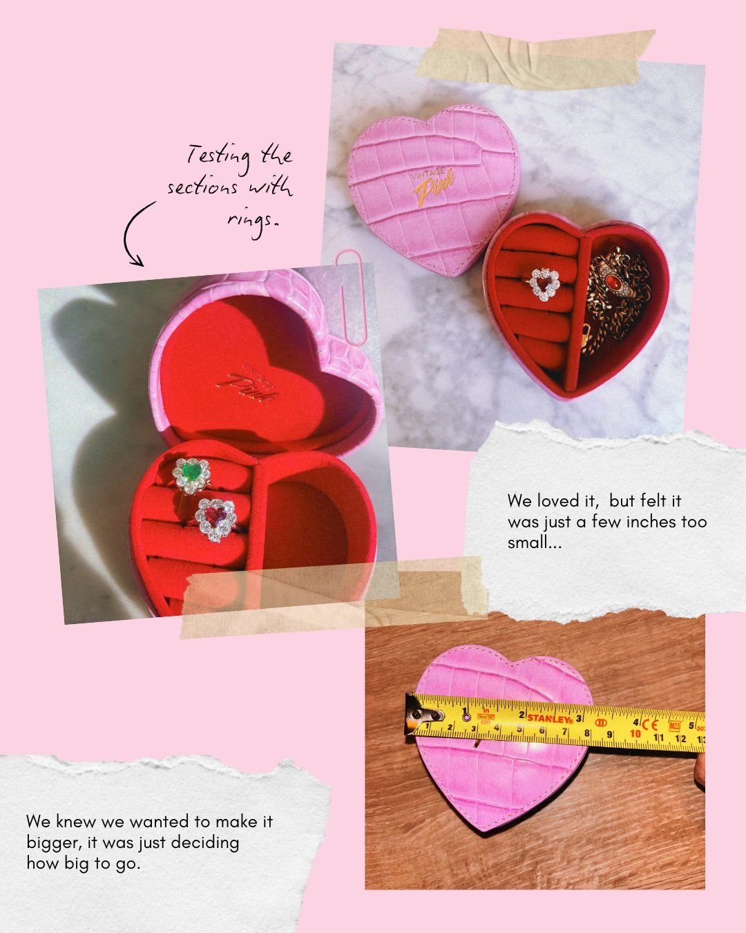Heart-shaped pink faux croc and red velvet jewellery box (pre-order for Christmas)