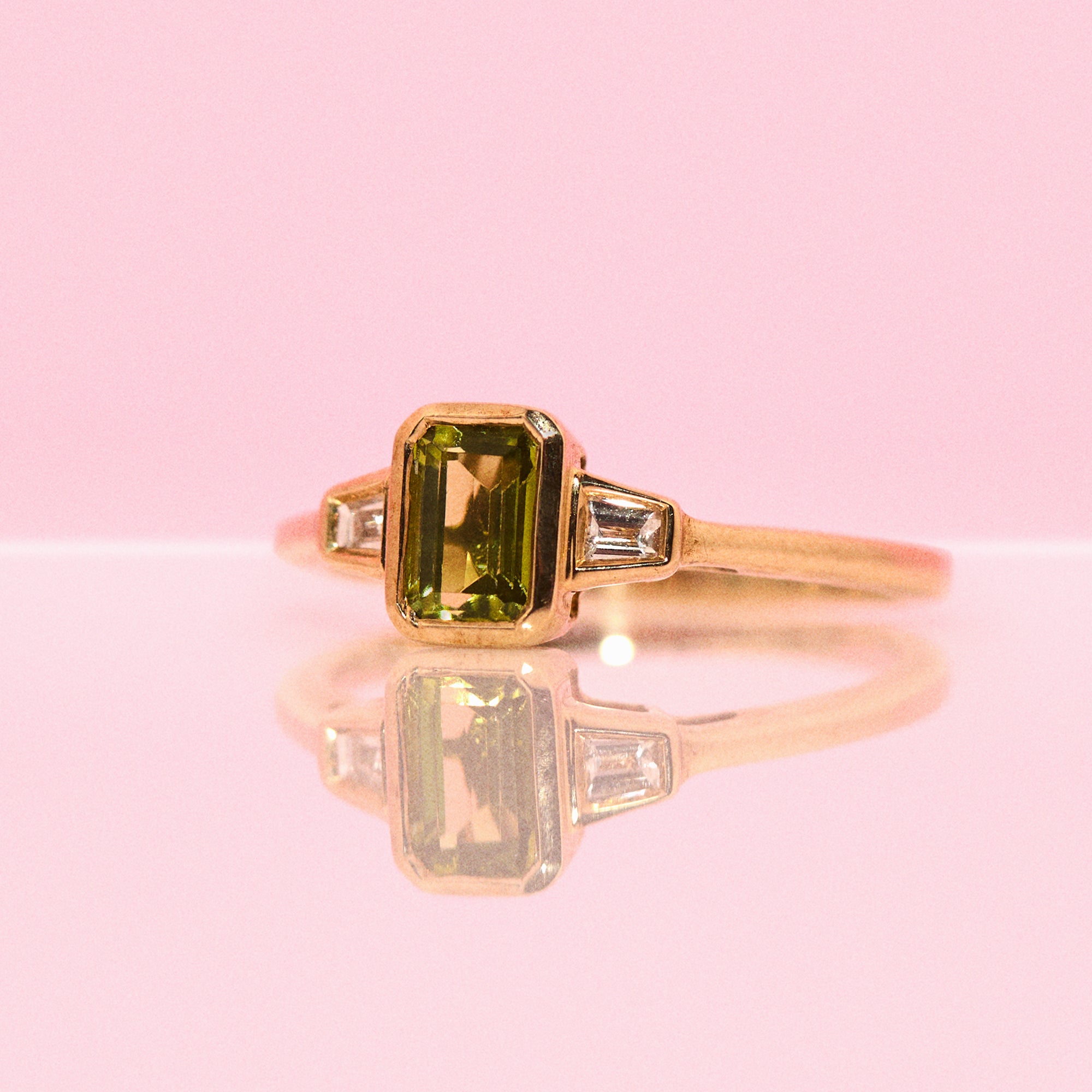 9ct gold peridot and diamond three stone ring (made to order)