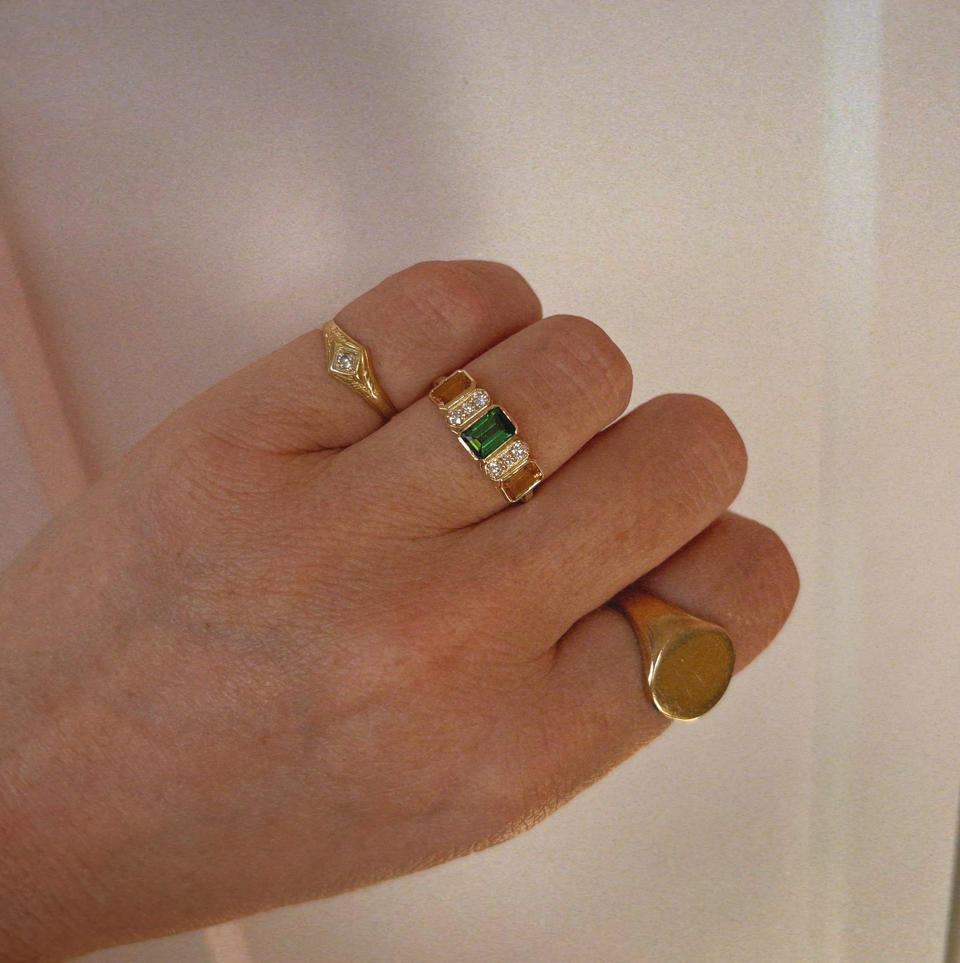 9ct gold green tourmaline, citrine and diamond ring (made to order)