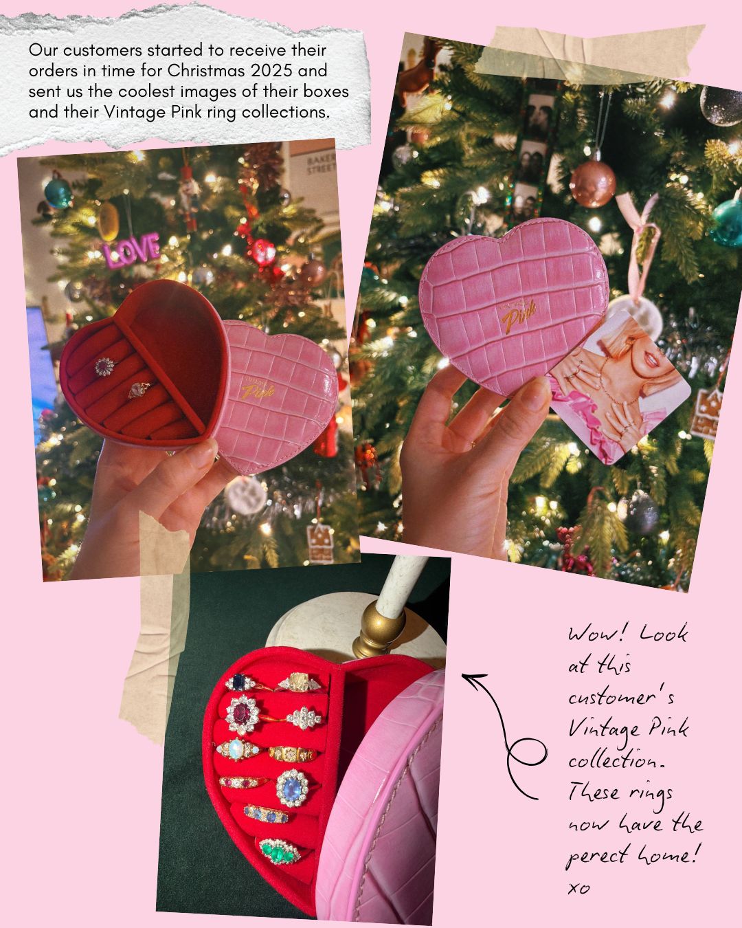 Heart-shaped pink faux croc and red velvet jewellery box (large)