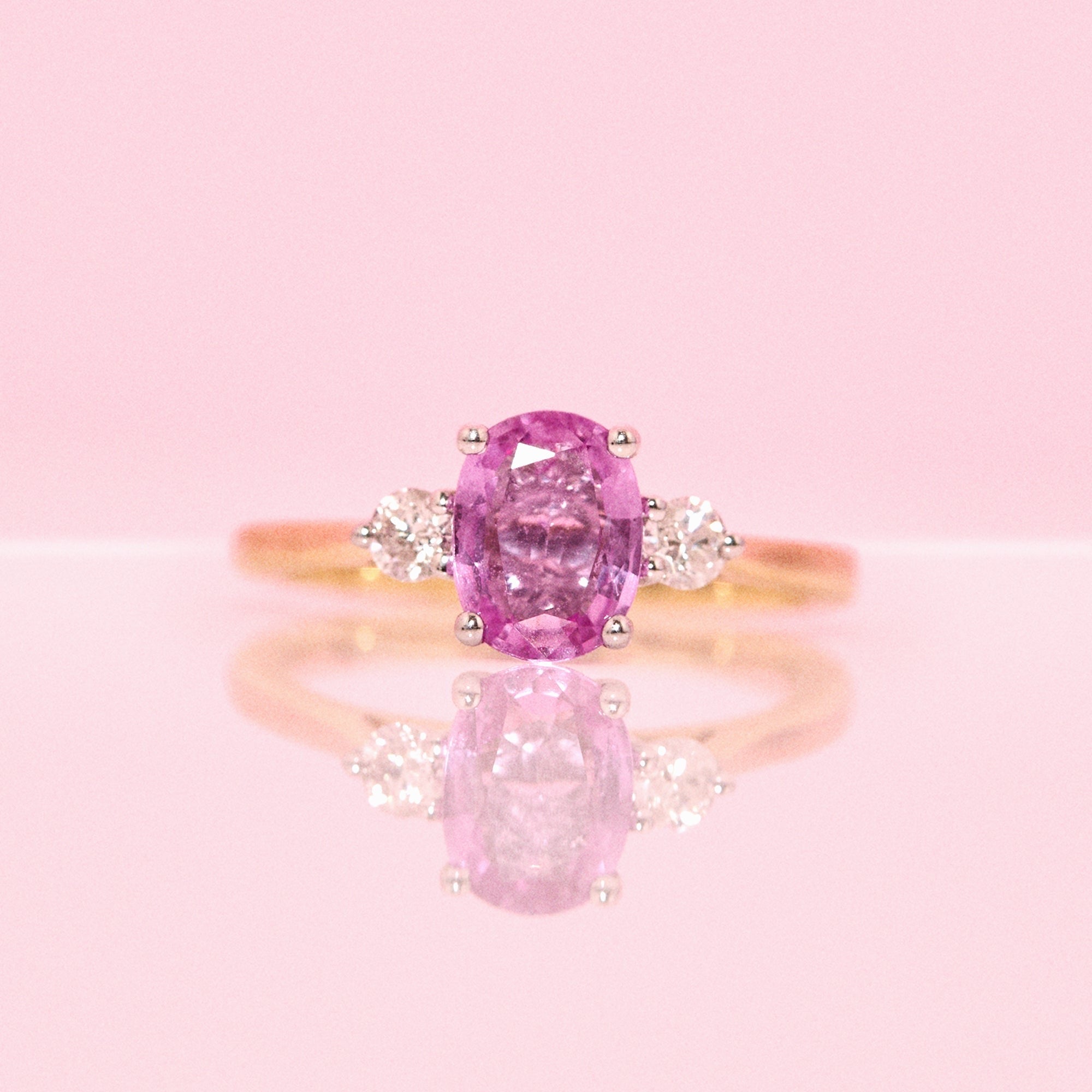 9ct gold pink sapphire and diamond three stone ring (made to order)