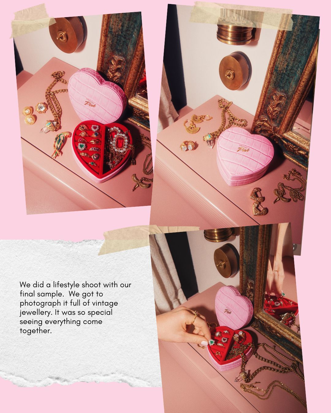 Heart-shaped pink faux croc and red velvet jewellery box (large)