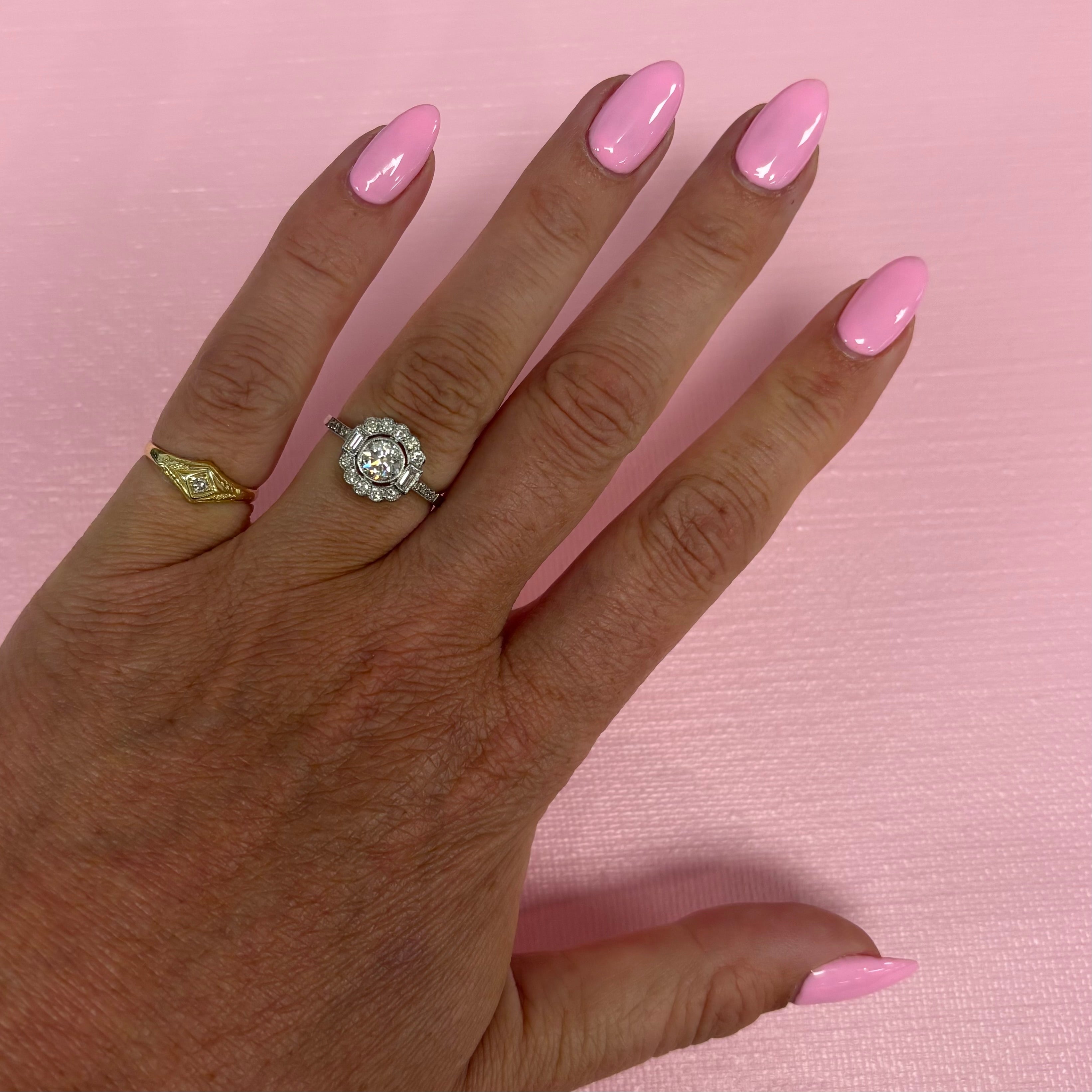 Platinum old cut diamond ring