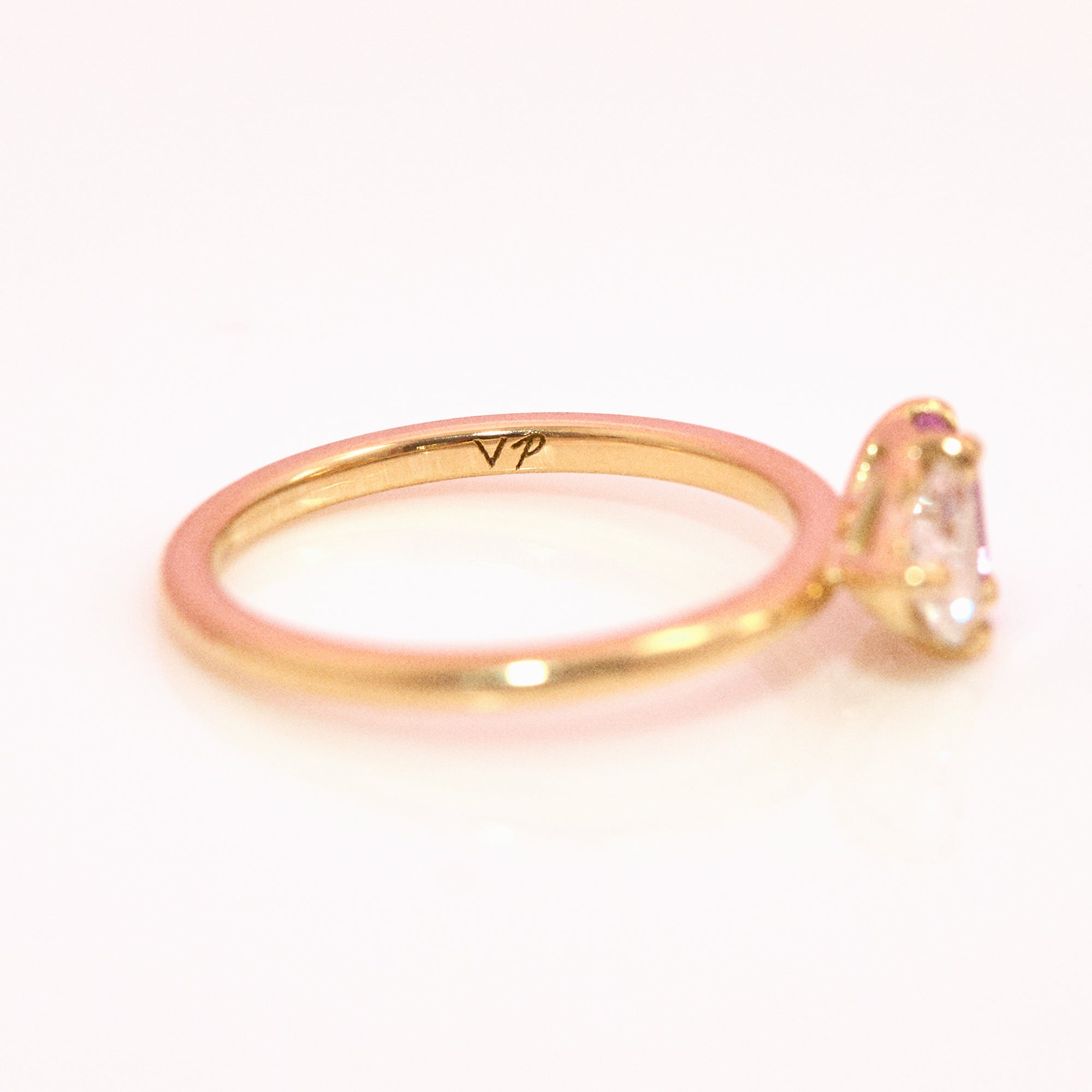 18ct gold ‘toi et moi’ 0.46ct heart-shaped diamond and 0.60ct pink sapphire ring (made to order)