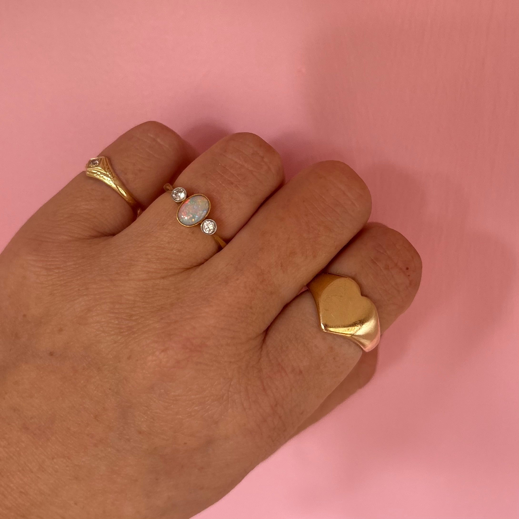 18ct gold Victorian bezel set opal and diamond ring