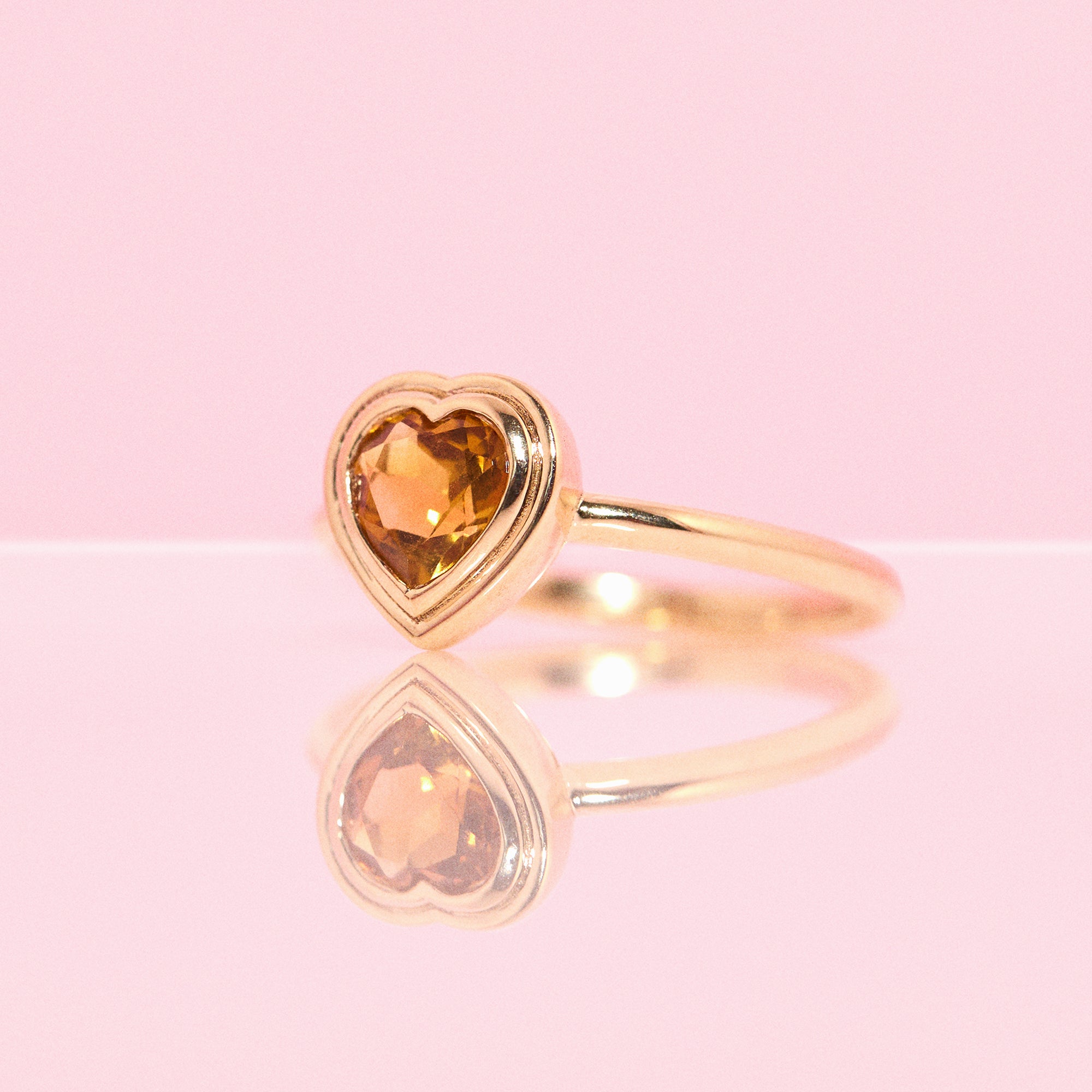 9ct gold double bezel set heart-shaped citrine ring