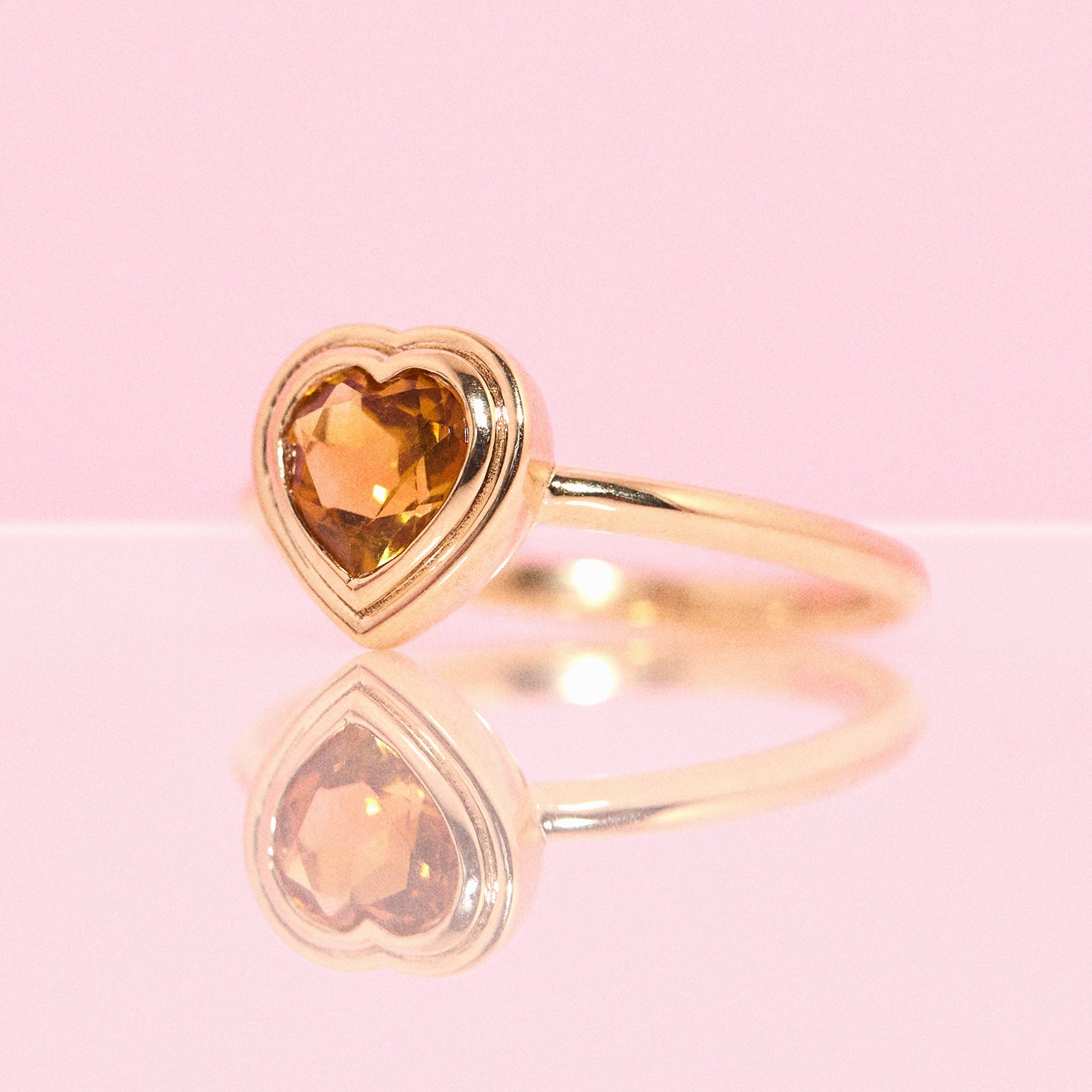 9ct gold double bezel set heart-shaped citrine ring