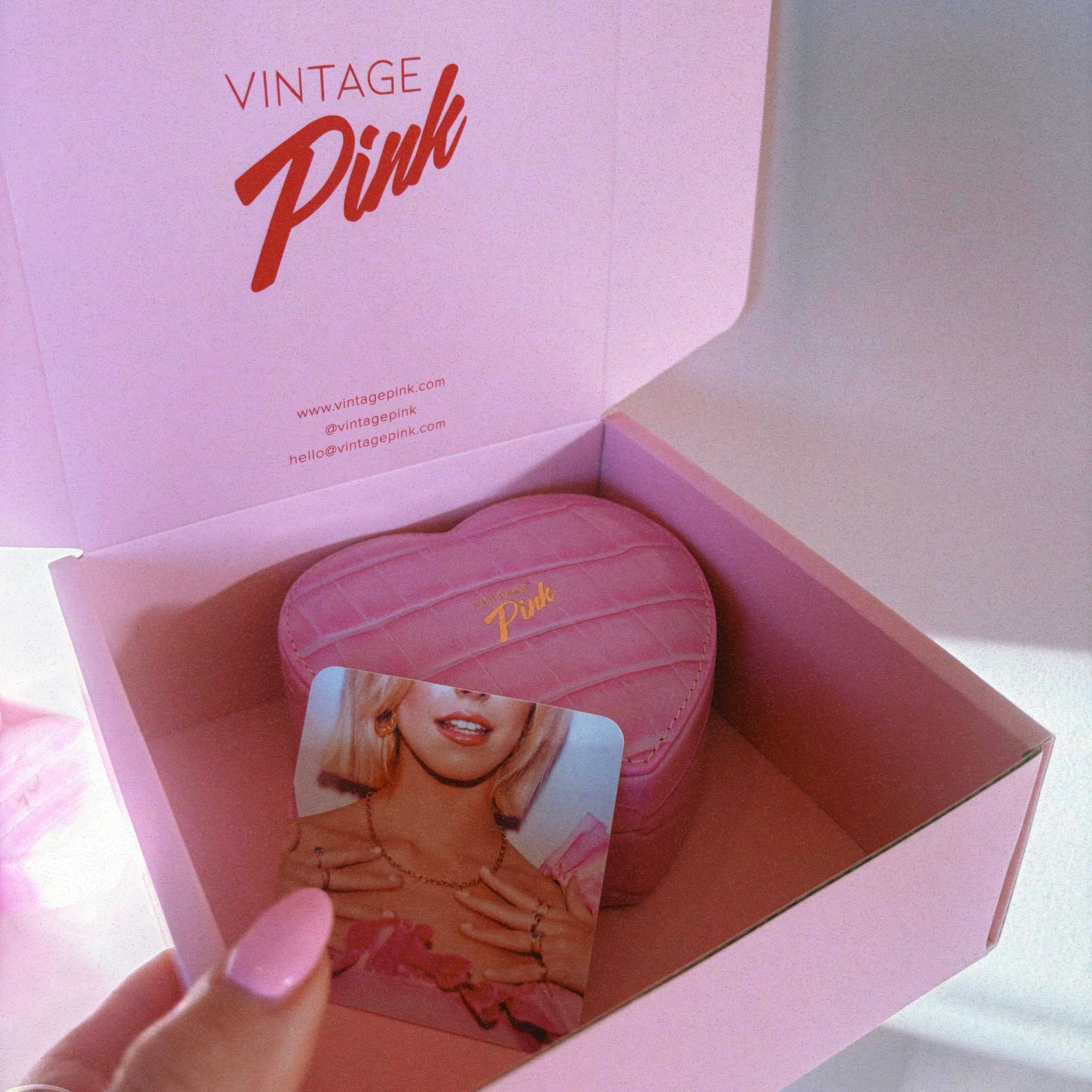 Heart-shaped pink faux croc and red velvet jewellery box